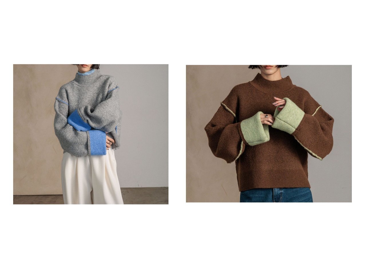 【リバーシブルで配色を楽しめる暖かなハイネックニットプルオーバー】LOWRYS FARM(ローリーズファーム)の通販 おすすめ人気トレンドファッション通販アイテム インテリア・キッズ・メンズ・レディースファッション・服の通販 founy(ファニー) 　ファッション　Fashion　レディースファッション　Fashion for Women　トップス・カットソー　Cut & Sew Tops　ニット　Knit Tops & Sweaters　カジュアルプルオーバー・ニットトップス　Pullovers & Knit Tops / Casual Pullovers　クロップド　Cropped, Short Length　ストレート　Straight, Straight Cut　ボトム　Bottoms, Lower Wear　リバーシブル　Reversible, Two-Sided　ワイド　Wide, Wide Fit　グレー系　Gray　ブルー系　Blue　ベージュ系　Beige　ピンク系　Pink　ブラウン系　Brown　グリーン系　Green　|ID:crp329100000226014