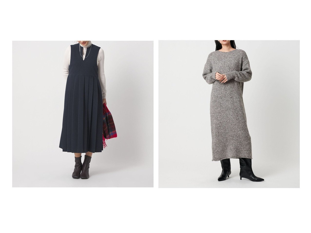 【アルパカ混のロングニットワンピースや上品なプリーツジャンパースカート】UNITED ARROWS(ユナイテッドアローズ)の通販 おすすめ人気トレンドファッション通販アイテム インテリア・キッズ・メンズ・レディースファッション・服の通販 founy(ファニー) 　ファッション　Fashion　レディースファッション　Fashion for Women　スカート　Skirts　ワンピース　Dresses　ニットワンピース　Knit Dresses　カットソー　Cut and Sewn Top　コンパクト　Compact, Small Size　スリーブ　Sleeve, Long Sleeve / Short Sleeve　トレンド　Trend, Trending Now　バランス　Balance, Style Balance　プリーツ　Pleats, Pleated　メルトン　Melton, Heavy Wool　アウトレット　Outlet / Clearance　ビジネス 仕事 通勤　Business / Work / Commuting　ブルー系　Blue　グレー系　Gray　ブラック系　Black　|ID:crp329100000226020