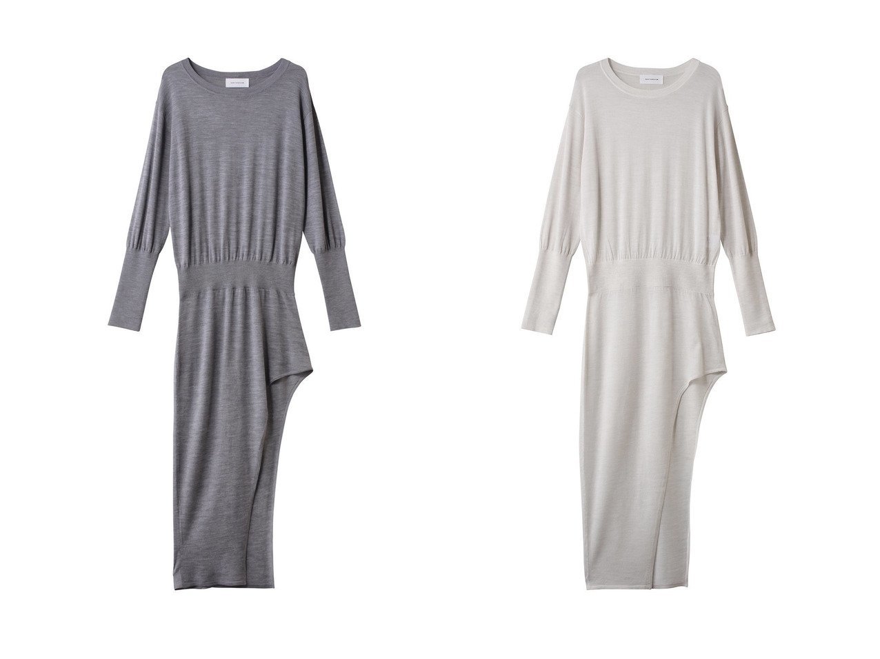 【GALLARDAGALANTE/ガリャルダガランテ】の【HERITANOVUM】アシンメトリーニットワンピ おすすめ人気トレンドファッション通販アイテム インテリア・キッズ・メンズ・レディースファッション・服の通販 founy(ファニー) 　ファッション　Fashion　レディースファッション　Fashion for Women　ワンピース　Dresses　ニットワンピース　Knit Dresses　チュニック　Tunic Tops & Dresses　アシンメトリー　Asymmetrical Style　チュニック　Tunic, Long Top　デニム　Denim, Jeans Material　ロング　Long, Long-Length　ワイド　Wide, Wide Fit　エレガント 上品　Elegant　新作・新入荷　New Arrivals / New In　ホワイト系　White　グレー系　Gray　|ID:crp329100000226038