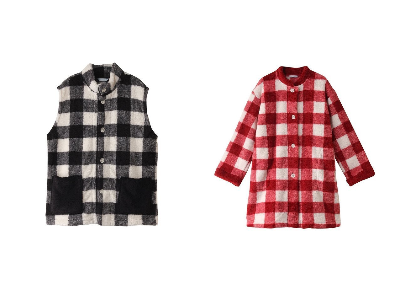 【柔らかなシャギー素材とギンガム柄が映えるベストとガウン】KID BLUE(キッドブルー)の通販 おすすめ人気トレンドファッション通販アイテム インテリア・キッズ・メンズ・レディースファッション・服の通販 founy(ファニー) 　ファッション　Fashion　レディースファッション　Fashion for Women　アウター　Coat / Outerwear Collection　トップス・カットソー　Cut & Sew Tops　ベスト&ジレ / 重ね着スタイル　Vests & Gilets　ギンガム　Gingham, Gingham Fabric　チェック　Check, Plaid, Tartan　パジャマ　Pajamas, Sleepwear　フロント　Front, Front Design　ベスト　Vest, Waistcoat　ポケット　Pocket, Pocket Detail　モコモコ　Fuzzy, Fluffy　人気　Popular, Best Seller　再入荷　Restock / Back in Stock　定番　Standard, Basic Item　無地　Plain, Solid Color　ガウン　Gown, Robe　スリーブ　Sleeve, Long Sleeve / Short Sleeve　ミドル　Middle Length, Mid Height　ロング　Long, Long-Length　冬　Winter / This Winter　オレンジ系　Orange　ブラック系　Black　|ID:crp329100000226054