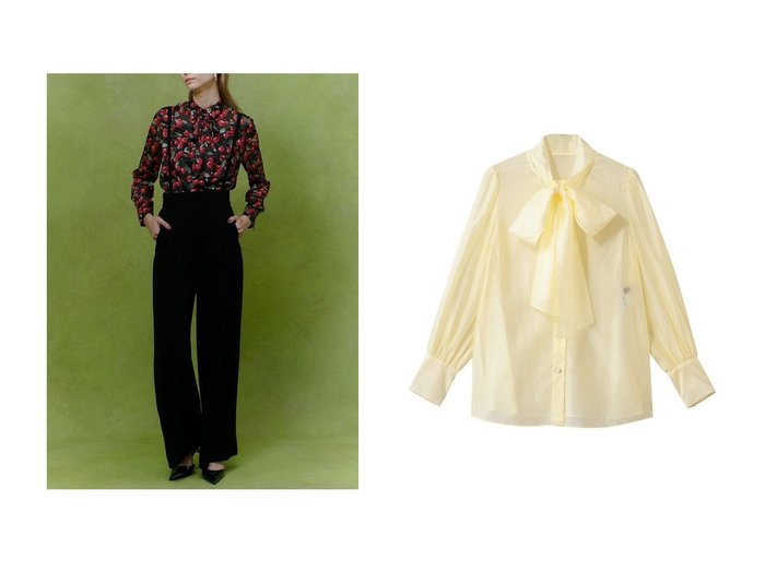 【華やかなボウタイデザインとチェリープリントが魅力のフェミニンブラウス】アルアバイル(allureville)の通販 おすすめ人気トレンドファッション通販アイテム 人気、トレンドファッション・服の通販 founy(ファニー) ファッション Fashion レディースファッション Fashion for Women トップス・カットソー Cut & Sew Tops シャツ・ブラウス・オフィスカジュアル Elegant Blouses & Button-Ups 2026年 2026 シンプル Simple, Minimal スリーブ Sleeve, Long Sleeve / Short Sleeve チェリー Cherry, Cherry Pattern プリント Print, Printed Pattern ボトム Bottoms, Lower Wear リボン Ribbon, Bow ループ Loop, Loop Knit ロング Long, Long-Length 夏 Summer 春 Spring S/S・春夏 SS, Spring/Summer, Warm Season |ID:crp329100000226089