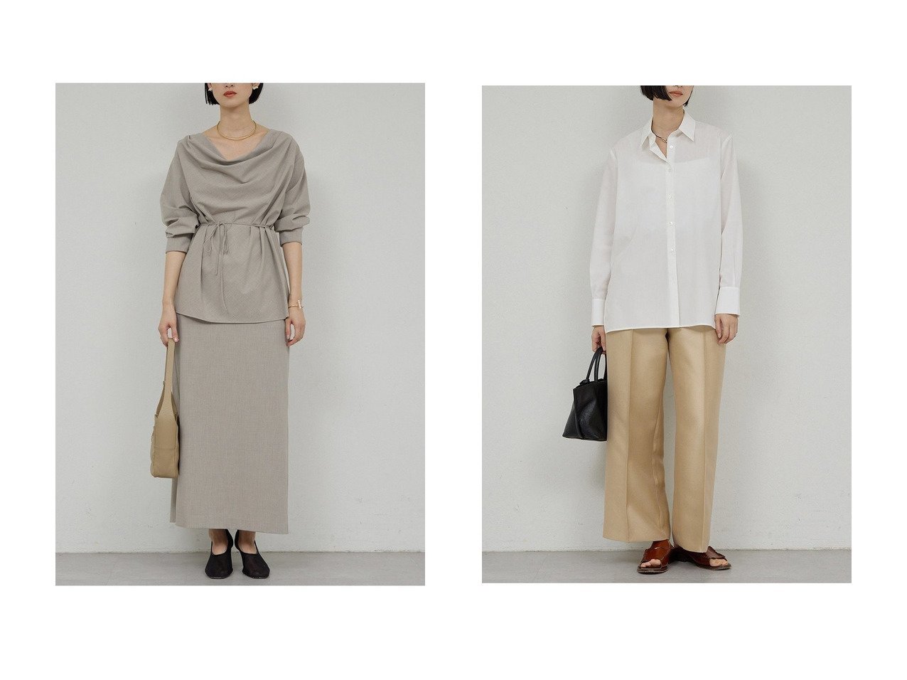 【上品な梳毛タイトスカートと艶めくシルキーダブルクロスパンツで魅せる洗練ボトムス】GALLARDAGALANTE(ガリャルダガランテ)の通販 おすすめ人気トレンドファッション通販アイテム インテリア・キッズ・メンズ・レディースファッション・服の通販 founy(ファニー) 　ファッション　Fashion　レディースファッション　Fashion for Women　セットアップ　Matching Sets　スカート・ミニ/ミディ/マキシ　Skirts / Mini, Midi & Maxi Skirts　スカート　Skirts　ロングスカート　Long Skirts / Maxi & Midi Skirts　レディースパンツ・ボトムス　Pants & Trousers / Bottoms　パンツ　Pants & Trousers　エレガント 上品　Elegant　シンプル　Simple, Minimal　スリット　Slit, Slit Detail　セットアップ　Set-Up, Coordinated Outfit　ロング　Long, Long-Length　新作・新入荷　New Arrivals / New In　グレー系　Gray　ベージュ系　Beige　|ID:crp329100000226140