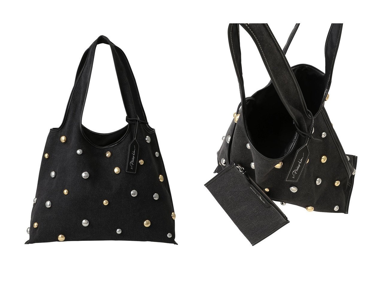 【遊び心と実用性を備えたウォッシュドデニムのマーケットトートバッグ】3.1 Phillip Lim(スリーワン フィリップリム)の通販 おすすめ人気トレンドファッション通販アイテム インテリア・キッズ・メンズ・レディースファッション・服の通販 founy(ファニー) 　ファッション　Fashion　レディースファッション　Fashion for Women　バッグ　Bags　2026年　2026　インナー　Innerwear　ウォッシュ　Washed Finish　スマート　Smart, Elegant　デニム　Denim, Jeans Material　ポーチ　Pouch, Small Case　ミックス　Mix, Mixed Style　メタル　Metal, Metal Parts　夏　Summer　春　Spring　S/S・春夏　SS, Spring/Summer, Warm Season　軽量　Lightweight, Ultra Light　ブラック系　Black　|ID:crp329100000226147