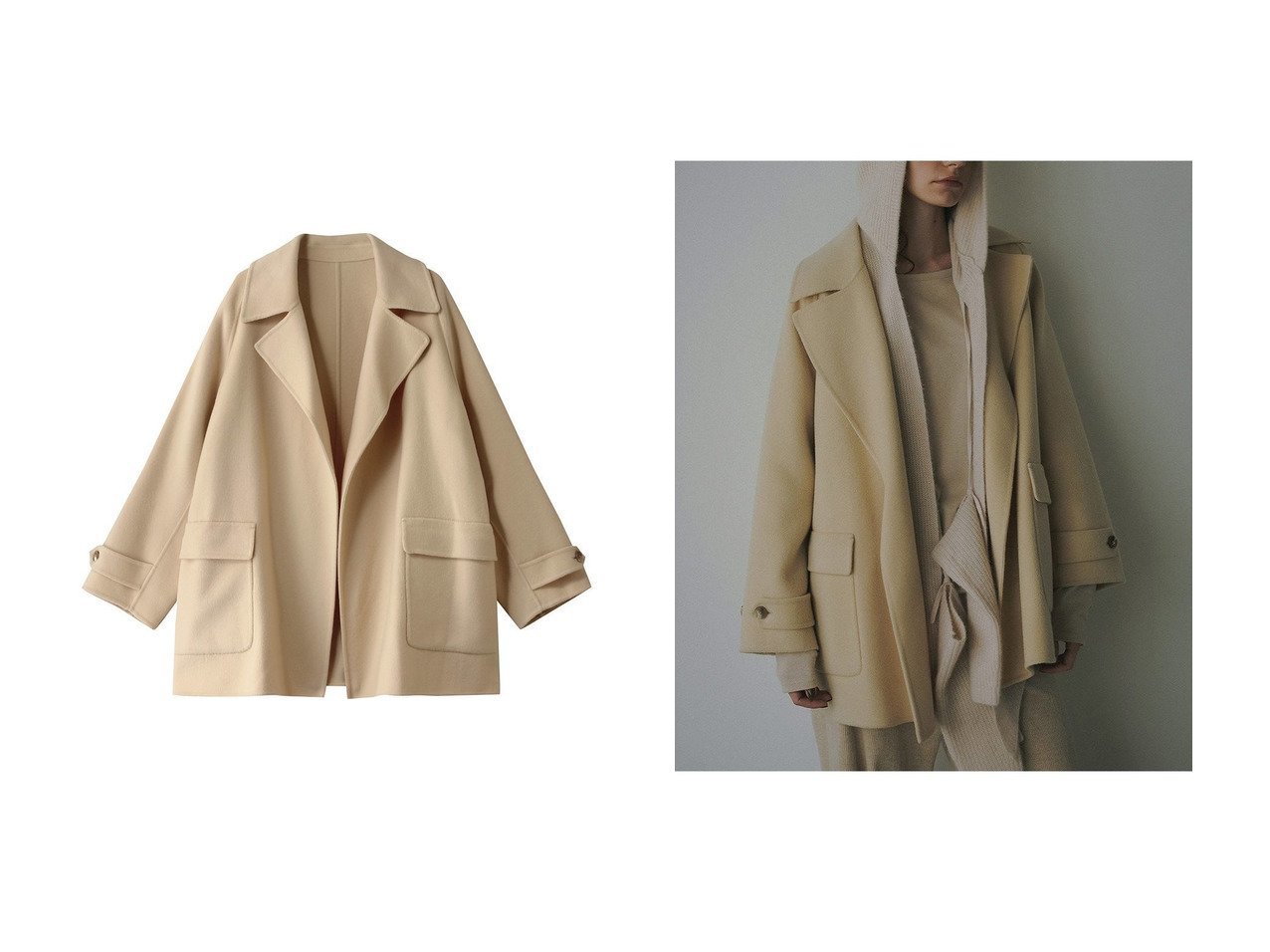 【上質ウールが引き立つ別注カラーのBEAVER COAT】HER.(ハー)の通販 おすすめ人気トレンドファッション通販アイテム インテリア・キッズ・メンズ・レディースファッション・服の通販 founy(ファニー) 　ファッション　Fashion　レディースファッション　Fashion for Women　アウター　Coat / Outerwear Collection　コート・ロングコート・ピーコート　Long Coats, Peacoats & More　ショート　Short, Short Length　シンプル　Simple, Minimal　スペシャル　Special, Limited Edition　ダブル　Double, Double-Breasted　ビッグ　Big, Oversized　ベーシック　Basic, Essential　リアル　Real, Realistic　ワーク　Workwear, Utility Style　別注　Limited Edition, Custom Order　ベージュ系　Beige　|ID:crp329100000226148