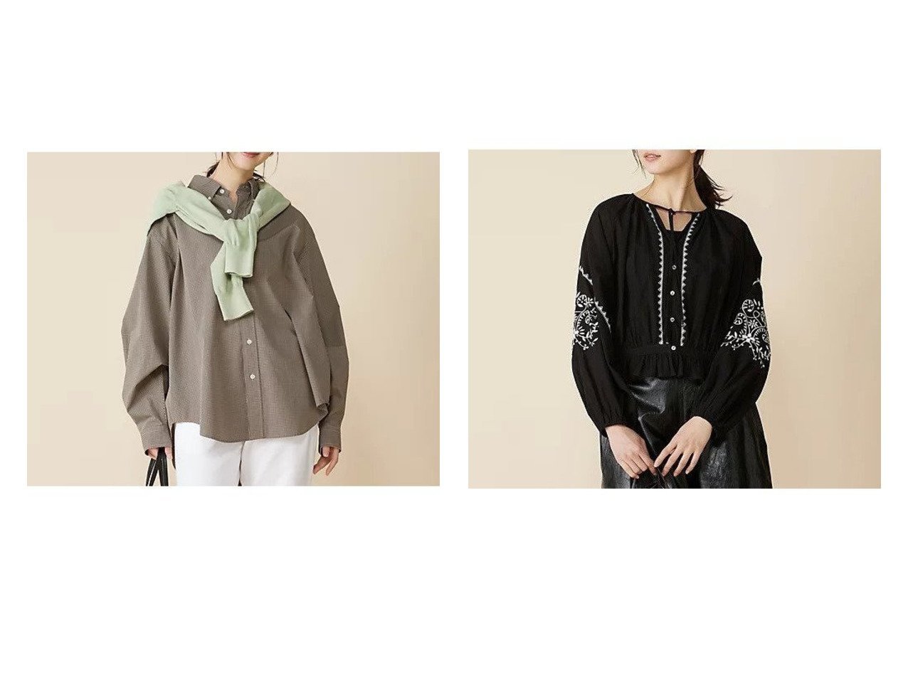 【刺繍が映えるギャザーブラウスと上質ミニチェックのDADDY SHIRT】Shinzone(シンゾーン)の通販 おすすめ人気トレンドファッション通販アイテム インテリア・キッズ・メンズ・レディースファッション・服の通販 founy(ファニー) 　ファッション　Fashion　レディースファッション　Fashion for Women　トップス・カットソー　Cut & Sew Tops　シャツ・ブラウス・オフィスカジュアル　Elegant Blouses & Button-Ups　おすすめ　Recommended / Our Picks　チェック　Check, Plaid, Tartan　デニム　Denim, Jeans Material　定番　Standard, Basic Item　ギャザー　Gathered, Ruffled　ブラウン系　Brown　ブラック系　Black　|ID:crp329100000226150