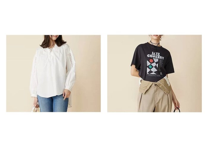 【ヴィンテージ感漂うJAZZ CONCERT TEEとロマンチックなレースアップブラウス】Shinzone(シンゾーン)の通販 おすすめ人気トレンドファッション通販アイテム 人気、トレンドファッション・服の通販 founy(ファニー) ファッション Fashion レディースファッション Fashion for Women ギャザー Gathered, Ruffled チュニック Tunic, Long Top デニム Denim, Jeans Material レース Lace, Lace Fabric グラフィック Graphic, Graphic Design プリント Print, Printed Pattern |ID:crp329100000226153