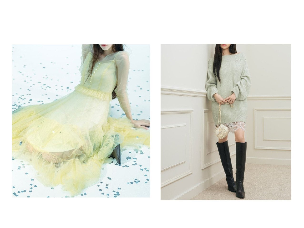 【繊細なシアーが揺れるサステナブルなティアードチュールドレスとニットセットキャミミニワンピース】SNIDEL(スナイデル)の通販 おすすめ人気トレンドファッション通販アイテム インテリア・キッズ・メンズ・レディースファッション・服の通販 founy(ファニー) 　ファッション　Fashion　レディースファッション　Fashion for Women　ワンピース　Dresses　フォーマル・パーティードレス・結婚式用ドレス　Elegant & Casual Dresses　イエロー　Yellow　インナー　Innerwear　ウェーブ　Wavy Pattern　エレガント 上品　Elegant　ギャザー　Gathered, Ruffled　シアー　Sheer, See-Through　シャーリング　Shirring, Ruched　ショルダー　Shoulder, Shoulder Strap　ジャケット　Jacket, Outerwear　センター　Center, Center Line　ドッキング　Docking, Mixed Material　フィット　Fit, Slim Fit　フリル　Frill, Ruffle　おすすめ　Recommended / Our Picks　ホリデーシーズン　Holiday Season　サテン　Satin, Glossy Fabric　スマート　Smart, Elegant　ドロップ　Drop Shoulder, Dropped Style　レース　Lace, Lace Fabric　ロマンティック　Romantic, Feminine Style　|ID:crp329100000226196