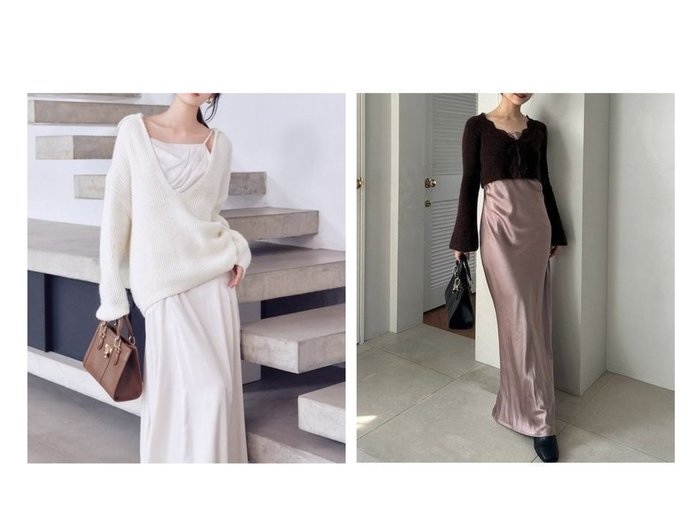 【モヘアカーディガンとサテンキャミワンピースが織りなすセットスタイルとキーネックニットのキャミワンピース】SNIDEL(スナイデル)の通販 おすすめ人気トレンドファッション通販アイテム 人気、トレンドファッション・服の通販 founy(ファニー) ファッション Fashion レディースファッション Fashion for Women ワンピース Dresses キャミソールワンピース Camisole Dresses エレガント 上品 Elegant キャミワンピース Cami Dress, Slip Dress 今季 This Season, Current Season サテン Satin, Glossy Fabric ストレート Straight, Straight Cut スマート Smart, Elegant ドレープ Drape, Draping Fabric フロント Front, Front Design ラップ Wrap, Wrap Design ルーズ Loose, Oversized おすすめ Recommended / Our Picks |ID:crp329100000226197