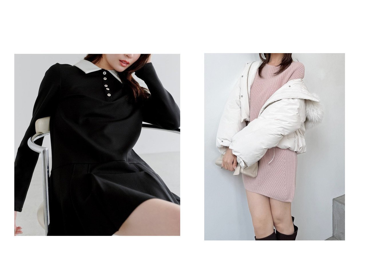 【柔らかなラクーンニットのミニワンピースと襟付きプリーツが映えるカットミニワンピース】SNIDEL(スナイデル)の通販 おすすめ人気トレンドファッション通販アイテム インテリア・キッズ・メンズ・レディースファッション・服の通販 founy(ファニー) 　ファッション　Fashion　レディースファッション　Fashion for Women　ワンピース　Dresses　ニットワンピース　Knit Dresses　ウェーブ　Wavy Pattern　スマート　Smart, Elegant　定番　Standard, Basic Item　人気　Popular, Best Seller　おすすめ　Recommended / Our Picks　カットソー　Cut and Sewn Top　クラシカル　Classical, Vintage-Inspired　今季　This Season, Current Season　ストレッチ　Stretch, Stretchy Fabric　ストレート　Straight, Straight Cut　バランス　Balance, Style Balance　フロント　Front, Front Design　プリーツ　Pleats, Pleated　A/W・秋冬　Autumn/Winter　エレガント 上品　Elegant　|ID:crp329100000226198