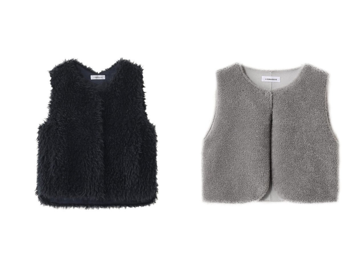 【ラム風フェイク素材のふんわり質感で華やぎを添える ノーカラーショートとロングヘアーの上品ジレ】LIGNAGGIO(リナージオ)の通販 おすすめ人気トレンドファッション通販アイテム インテリア・キッズ・メンズ・レディースファッション・服の通販 founy(ファニー) 　ファッション　Fashion　レディースファッション　Fashion for Women　アウター　Coat / Outerwear Collection　レディースジャケット・軽アウター　Jackets　コンパクト　Compact, Small Size　ジャケット　Jacket, Outerwear　ノースリーブ　Sleeveless, No-Sleeve　ベスト　Vest, Waistcoat　ベーシック　Basic, Essential　ボトム　Bottoms, Lower Wear　ラグジュアリー　Luxury, Elegant　新作・新入荷　New Arrivals / New In　ブルー系　Blue　グレー系　Gray　|ID:crp329100000226210