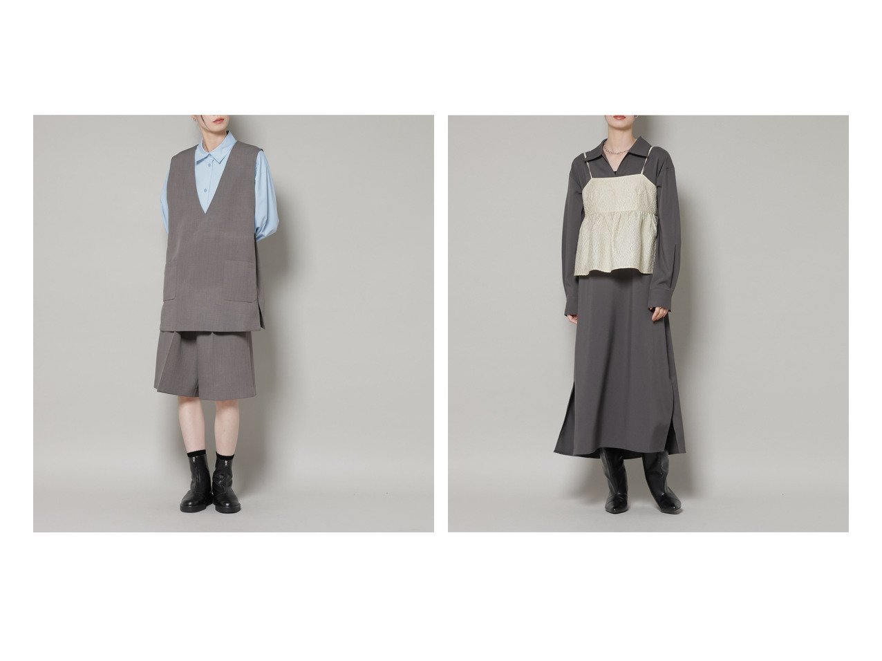 Vネックベストとハーフパンツのセットアップ、キャミビスチェとスキッパーワンピースのアンサンブルで広がる着回しスタイル nano universe(ナノ・ユニバース)の通販 おすすめ人気トレンドファッション通販アイテム インテリア・キッズ・メンズ・レディースファッション・服の通販 founy(ファニー) 　ファッション　Fashion　レディースファッション　Fashion for Women　アウター　Coat / Outerwear Collection　セットアップ　Matching Sets　レディースパンツ・ボトムス　Pants & Trousers / Bottoms　パンツ　Pants & Trousers　ショートパンツ・ハーフパンツ　High-Waisted & Relaxed Shorts　ワンピース　Dresses　インナー　Innerwear　セットアップ　Set-Up, Coordinated Outfit　ハーフ　Half, Half-Length　パッチ　Patch, Appliqué　ベスト　Vest, Waistcoat　ベーシック　Basic, Essential　ポケット　Pocket, Pocket Detail　アウトレット　Outlet / Clearance　エレガント 上品　Elegant　2026年　2026　グレー系　Gray　ブラック系　Black　ベージュ系　Beige　ブルー系　Blue　|ID:crp329100000226228