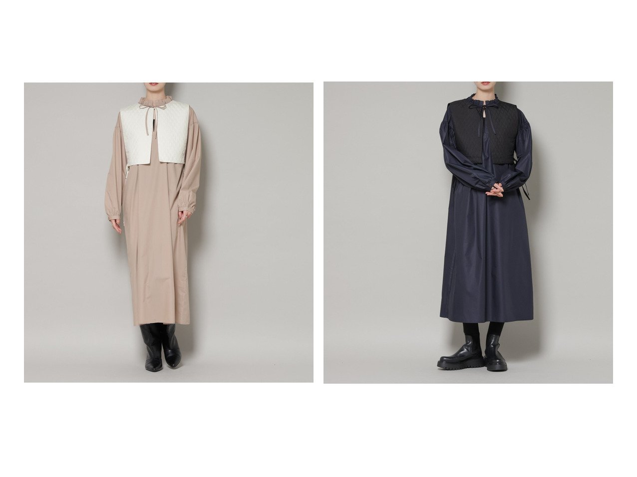 キルティングベストとギャザーワンピースのアンサンブルで楽しむレイヤードスタイル nano universe(ナノ・ユニバース)の通販 おすすめ人気トレンドファッション通販アイテム インテリア・キッズ・メンズ・レディースファッション・服の通販 founy(ファニー) 　ファッション　Fashion　レディースファッション　Fashion for Women　アウター　Coat / Outerwear Collection　アンサンブル　Ensemble Set　カットソー　Cut and Sewn Top　キルティング　Quilted, Quilting　ギャザー　Gathered, Ruffled　スリーブ　Sleeve, Long Sleeve / Short Sleeve　セットアップ　Set-Up, Coordinated Outfit　ベスト　Vest, Waistcoat　ベーシック　Basic, Essential　リボン　Ribbon, Bow　アウトレット　Outlet / Clearance　2026年　2026　ブラック系　Black　イエロー系　Yellow　ブラウン系　Brown　|ID:crp329100000226229