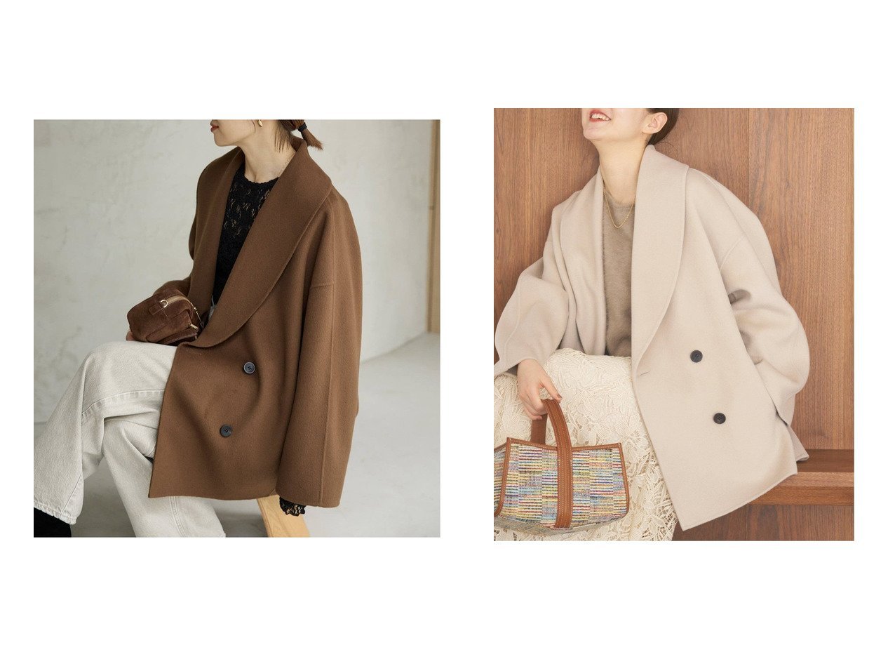 Super160ウールで仕立てたショールカラーハーフコートが引き立てる洗練されたコクーンシルエット IENA(イエナ)の通販 おすすめ人気トレンドファッション通販アイテム インテリア・キッズ・メンズ・レディースファッション・服の通販 founy(ファニー) 　ファッション　Fashion　レディースファッション　Fashion for Women　アウター　Coat / Outerwear Collection　コート・ロングコート・ピーコート　Long Coats, Peacoats & More　2025年　2025　2025-2026秋冬・A/W　Autumn/Winter 2025–26 AW25–26　ショール　Shawl, Wrap　スタンド　Stand Collar, Upright Stand　ハーフ　Half, Half-Length　定番　Standard, Basic Item　グレー系　Gray　ブラウン系　Brown　ベージュ系　Beige　|ID:crp329100000226234