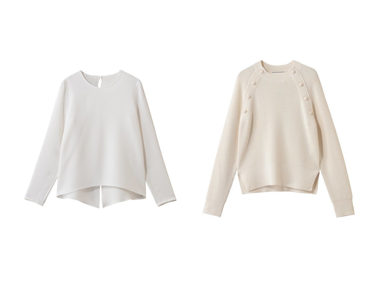 【マリンボタンが映えるHELIODORのニットと洗練シルエットのSHELBYブラウス 着映えと着まわし力を備えた上品トップス】BEIGE,(ベイジ,)の通販 おすすめ人気トレンドファッション通販アイテム インテリア・キッズ・メンズ・レディースファッション・服の通販 founy(ファニー) 　ファッション　Fashion　レディースファッション　Fashion for Women　トップス・カットソー　Cut & Sew Tops　シャツ・ブラウス・オフィスカジュアル　Elegant Blouses & Button-Ups　ニット　Knit Tops & Sweaters　カジュアルプルオーバー・ニットトップス　Pullovers & Knit Tops / Casual Pullovers　2026年　2026　スリーブ　Sleeve, Long Sleeve / Short Sleeve　ロング　Long, Long-Length　夏　Summer　春　Spring　S/S・春夏　SS, Spring/Summer, Warm Season　ホワイト系　White　オレンジ系　Orange　ブルー系　Blue　|ID:crp329100000226243