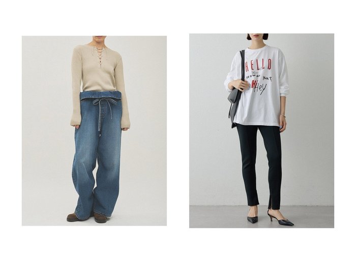 【Whim Gazette/ウィムガゼット】のフリルデニムパンツ&ダンボールストレッチパンツ おすすめ人気トレンドファッション通販アイテム 人気、トレンドファッション・服の通販 founy(ファニー) ファッション Fashion レディースファッション Fashion for Women パンツ Pants & Trousers デニムパンツ・ジーンズ・美脚デニム Denim Jeans & Pants ヴィンテージ Vintage Style 春 Spring ダメージ Distressed, Destroyed デニム Denim, Jeans Material フェミニン Feminine, Girly フリル Frill, Ruffle S/S・春夏 SS, Spring/Summer, Warm Season 夏 Summer 2026年 2026 シルク Silk, 100% Silk ジップ Zip, Zipper スタイリッシュ Stylish, Fashionable ストレッチ Stretch, Stretchy Fabric レギンス Leggings, Stretch Pants エレガント 上品 Elegant |ID:crp329100000226285