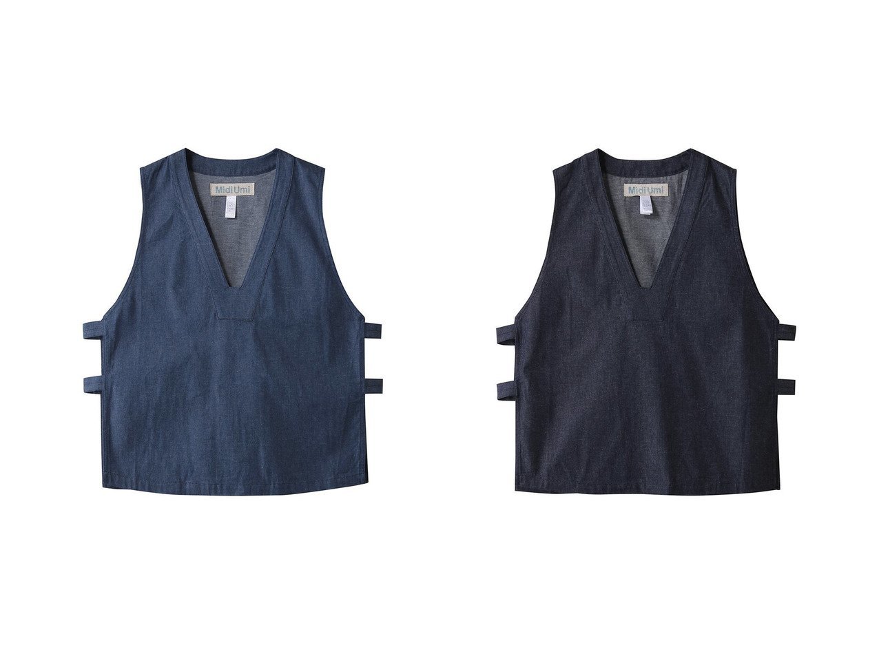 【シャープなVネックとサイドストラップが映えるデニムベストで更新するカジュアルスタイル】MidiUmi(ミディウミ)の通販
 おすすめ人気トレンドファッション通販アイテム インテリア・キッズ・メンズ・レディースファッション・服の通販 founy(ファニー) 　ファッション　Fashion　レディースファッション　Fashion for Women　アウター　Coat / Outerwear Collection　レディースジャケット・軽アウター　Jackets　2026年　2026　カットソー　Cut and Sewn Top　ジャケット　Jacket, Outerwear　デニム　Denim, Jeans Material　トレンド　Trend, Trending Now　ベスト　Vest, Waistcoat　ラップ　Wrap, Wrap Design　夏　Summer　春　Spring　S/S・春夏　SS, Spring/Summer, Warm Season　ブルー系　Blue　|ID:crp329100000226299