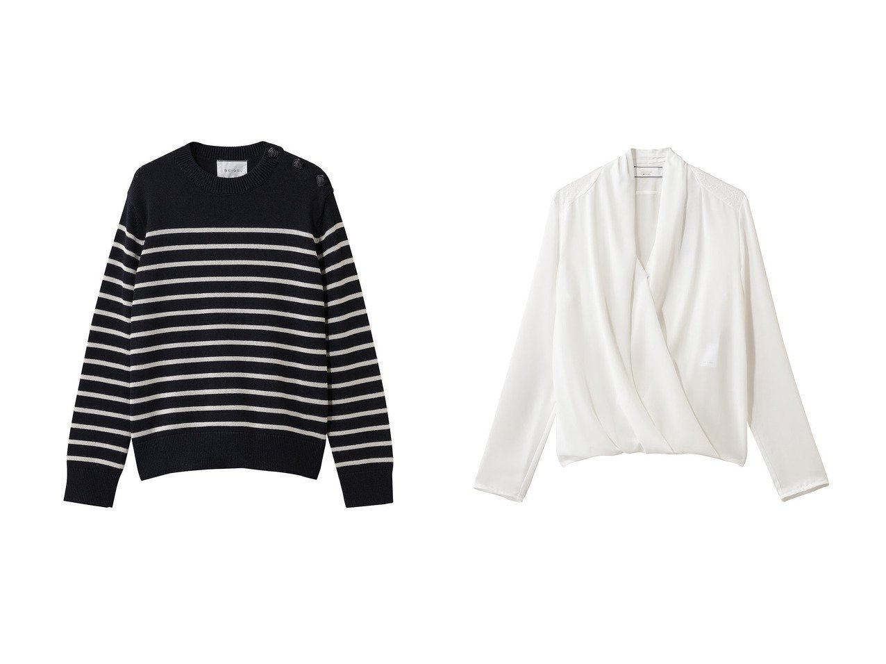 【洗練フェミニンと大人マリンを楽しむロングスリーブ ブラウスとニット】BEIGE(ベイジ)の通販 おすすめ人気トレンドファッション通販アイテム インテリア・キッズ・メンズ・レディースファッション・服の通販 founy(ファニー) 　ファッション　Fashion　レディースファッション　Fashion for Women　トップス・カットソー　Cut & Sew Tops　ニット　Knit Tops & Sweaters　カジュアルプルオーバー・ニットトップス　Pullovers & Knit Tops / Casual Pullovers　シャツ・ブラウス・オフィスカジュアル　Elegant Blouses & Button-Ups　2026年　2026　スリーブ　Sleeve, Long Sleeve / Short Sleeve　ロング　Long, Long-Length　夏　Summer　春　Spring　S/S・春夏　SS, Spring/Summer, Warm Season　ブルー系　Blue　ホワイト系　White　ブラック系　Black　|ID:crp329100000226312