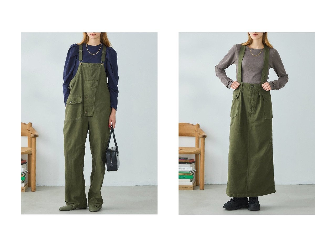 【ミリタリーディテールが映える サスペンダー付きカーゴスカートとオーバーオール】Oblada(オブラダ)の通販
 おすすめ人気トレンドファッション通販アイテム インテリア・キッズ・メンズ・レディースファッション・服の通販 founy(ファニー) 　ファッション　Fashion　レディースファッション　Fashion for Women　パンツ　Pants & Trousers　スカート　Skirts　ロングスカート　Long Skirts / Maxi & Midi Skirts　おすすめ　Recommended / Our Picks　デニム　Denim, Jeans Material　ノースリーブ　Sleeveless, No-Sleeve　ポケット　Pocket, Pocket Detail　ミリタリー　Military, Army Style　夏　Summer　新作・新入荷　New Arrivals / New In　春　Spring　サスペンダー　Suspenders, Braces　シンプル　Simple, Minimal　ロング　Long, Long-Length　グリーン系　Green　|ID:crp329100000226320