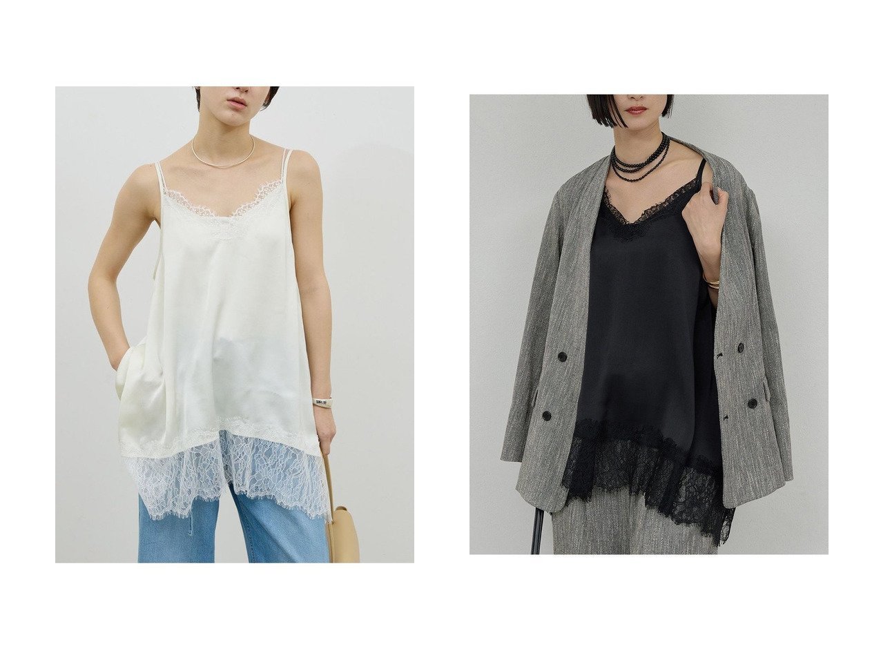 【サテンの艶と繊細なレースが装いを格上げする、アレンジ自在なレースキャミチュニック】GALLARDAGALANTE(ガリャルダガランテ)の通販
 おすすめ人気トレンドファッション通販アイテム インテリア・キッズ・メンズ・レディースファッション・服の通販 founy(ファニー) 　ファッション　Fashion　レディースファッション　Fashion for Women　ワンピース　Dresses　チュニック　Tunic Tops & Dresses　2026年　2026　サテン　Satin, Glossy Fabric　ショルダー　Shoulder, Shoulder Strap　ジャケット　Jacket, Outerwear　チュニック　Tunic, Long Top　デニム　Denim, Jeans Material　レース　Lace, Lace Fabric　夏　Summer　春　Spring　S/S・春夏　SS, Spring/Summer, Warm Season　ブラック系　Black　|ID:crp329100000226347