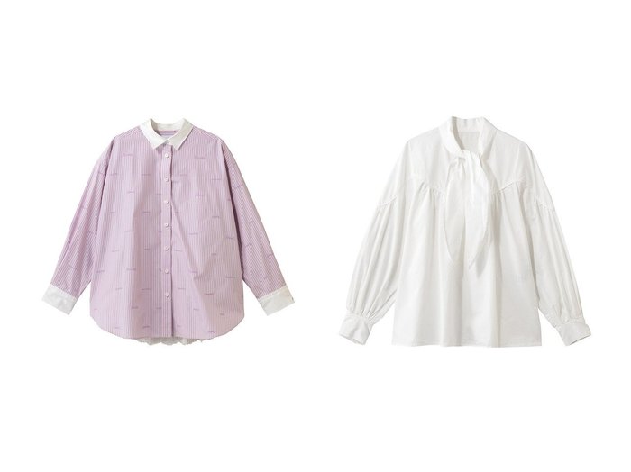 【MUVEIL/ミュベール】のレター刺しゅうシャツブラウス&ボータイチュニックブラウス おすすめ人気トレンドファッション通販アイテム 人気、トレンドファッション・服の通販 founy(ファニー) ファッション Fashion レディースファッション Fashion for Women トップス・カットソー Cut & Sew Tops シャツ・ブラウス・オフィスカジュアル Elegant Blouses & Button-Ups 2026年 2026 おすすめ Recommended / Our Picks カフス Cuff Design クラシカル Classical, Vintage-Inspired ジャケット Jacket, Outerwear スリーブ Sleeve, Long Sleeve / Short Sleeve レース Lace, Lace Fabric ロング Long, Long-Length 夏 Summer 春 Spring S/S・春夏 SS, Spring/Summer, Warm Season |ID:crp329100000226356