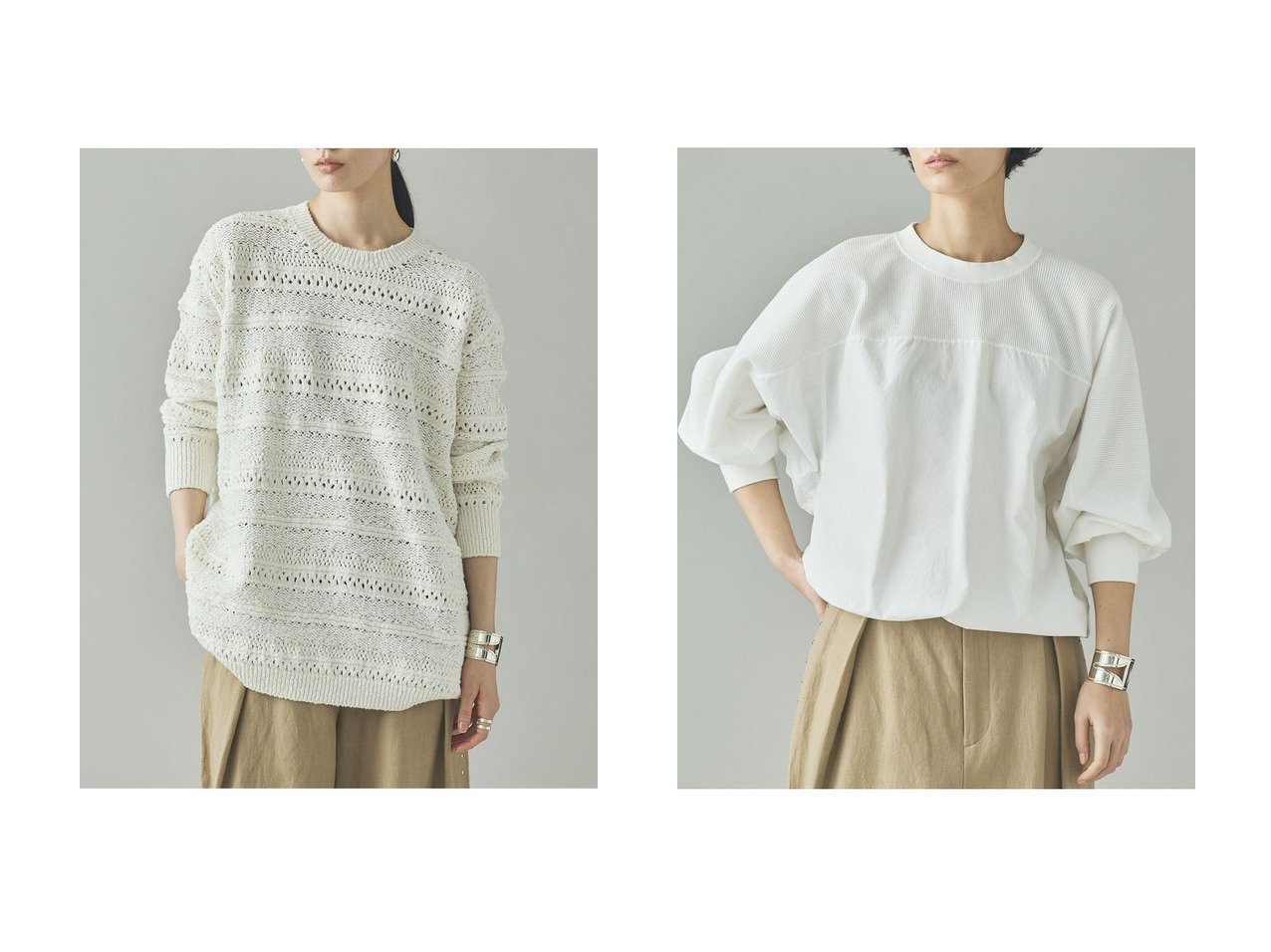 【透かし柄が映えるスラブニットと、異素材コンビが魅力のワッフルプルオーバーで楽しむ大人カジュアル】Curensology(カレンソロジー)の通販
 おすすめ人気トレンドファッション通販アイテム インテリア・キッズ・メンズ・レディースファッション・服の通販 founy(ファニー) 　ファッション　Fashion　レディースファッション　Fashion for Women　トップス・カットソー　Cut & Sew Tops　ニット　Knit Tops & Sweaters　カジュアルプルオーバー・ニットトップス　Pullovers & Knit Tops / Casual Pullovers　シャツ・ブラウス・オフィスカジュアル　Elegant Blouses & Button-Ups　ロングTシャツ・Tシャツ　Longline T-Shirts & Tees　カットソー・ベーシックTシャツ　Cut-and-Sewn Tops / Stretch Tees & Basics　2026年　2026　アクセサリー　Fashion Accessories　インナー　Innerwear　タンク　Tank Top, Sleeveless Top　夏　Summer　春　Spring　S/S・春夏　SS, Spring/Summer, Warm Season　透かし　Cut-Out, Lacework　コンビ　Combo, Combination Style　ショート　Short, Short Length　スリーブ　Sleeve, Long Sleeve / Short Sleeve　バランス　Balance, Style Balance　ロング　Long, Long-Length　ワッフル　Waffle, Waffle Knit　ホワイト系　White　ブラック系　Black　|ID:crp329100000226361