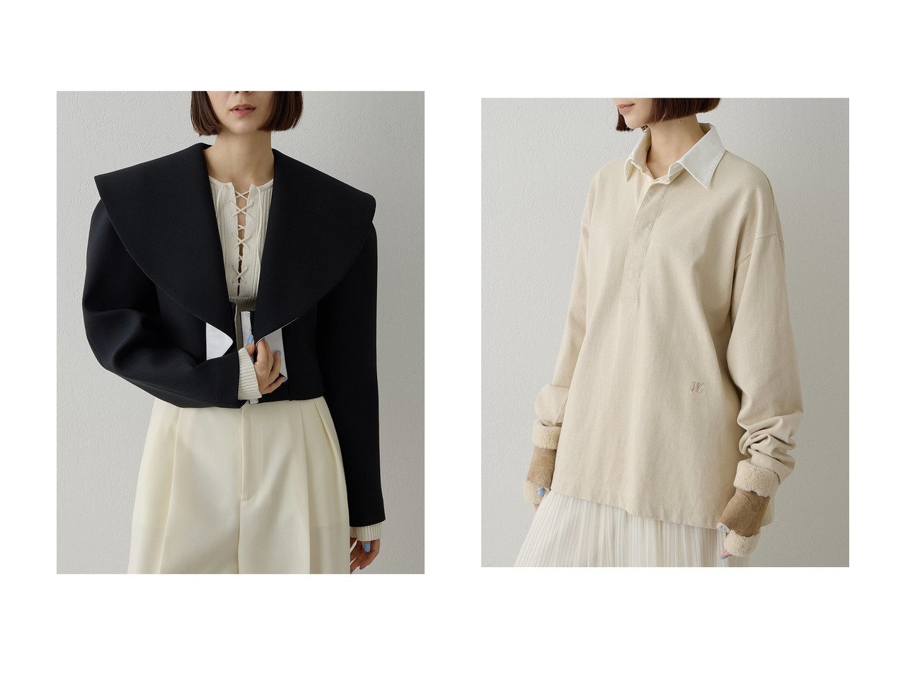【刺繍が映えるラガーシャツと、構築的フォルムが際立つショールカラージャケットで楽しむ大人の洗練スタイル】Whim Gazette(ウィムガゼット)の通販
 おすすめ人気トレンドファッション通販アイテム インテリア・キッズ・メンズ・レディースファッション・服の通販 founy(ファニー) 　ファッション　Fashion　レディースファッション　Fashion for Women　アウター　Coat / Outerwear Collection　レディースジャケット・軽アウター　Jackets　トップス・カットソー　Cut & Sew Tops　シャツ・ブラウス・オフィスカジュアル　Elegant Blouses & Button-Ups　ロングTシャツ・Tシャツ　Longline T-Shirts & Tees　カットソー・ベーシックTシャツ　Cut-and-Sewn Tops / Stretch Tees & Basics　2026年　2026　ショール　Shawl, Wrap　ジャケット　Jacket, Outerwear　フォルム　Silhouette, Form　ボンディング　Bonding, Bonded Fabric　夏　Summer　春　Spring　S/S・春夏　SS, Spring/Summer, Warm Season　ブラック系　Black　ベージュ系　Beige　|ID:crp329100000226365