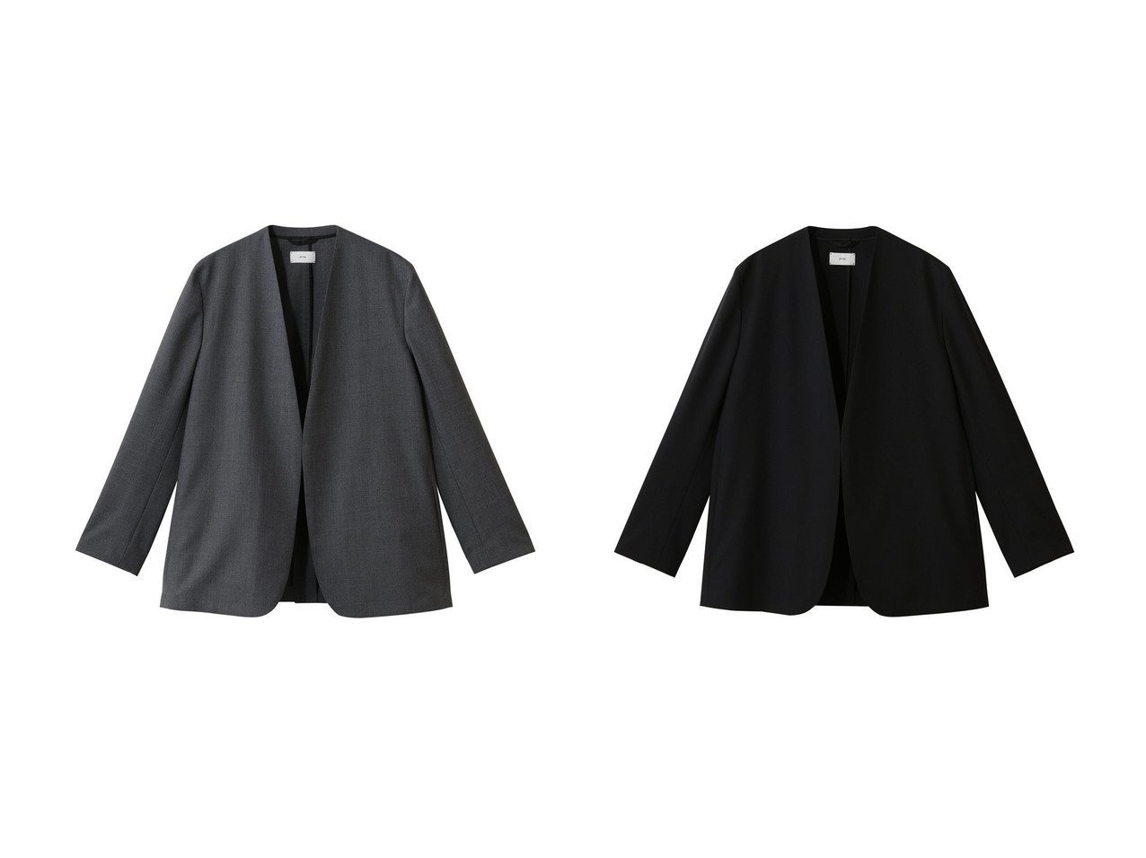 【高密度ウールの上質感とミニマルな佇まいが魅力の、ボクシーシルエットノーカラージャケット】ATON(エイトン)の通販
 おすすめ人気トレンドファッション通販アイテム インテリア・キッズ・メンズ・レディースファッション・服の通販 founy(ファニー) 　ファッション　Fashion　レディースファッション　Fashion for Women　アウター　Coat / Outerwear Collection　レディースジャケット・軽アウター　Jackets　ノーカラージャケット / シンプル上品コーデ　Collarless Jackets　2026年　2026　ジャケット　Jacket, Outerwear　ポケット　Pocket, Pocket Detail　夏　Summer　春　Spring　S/S・春夏　SS, Spring/Summer, Warm Season　ブラック系　Black　グレー系　Gray　|ID:crp329100000226373
