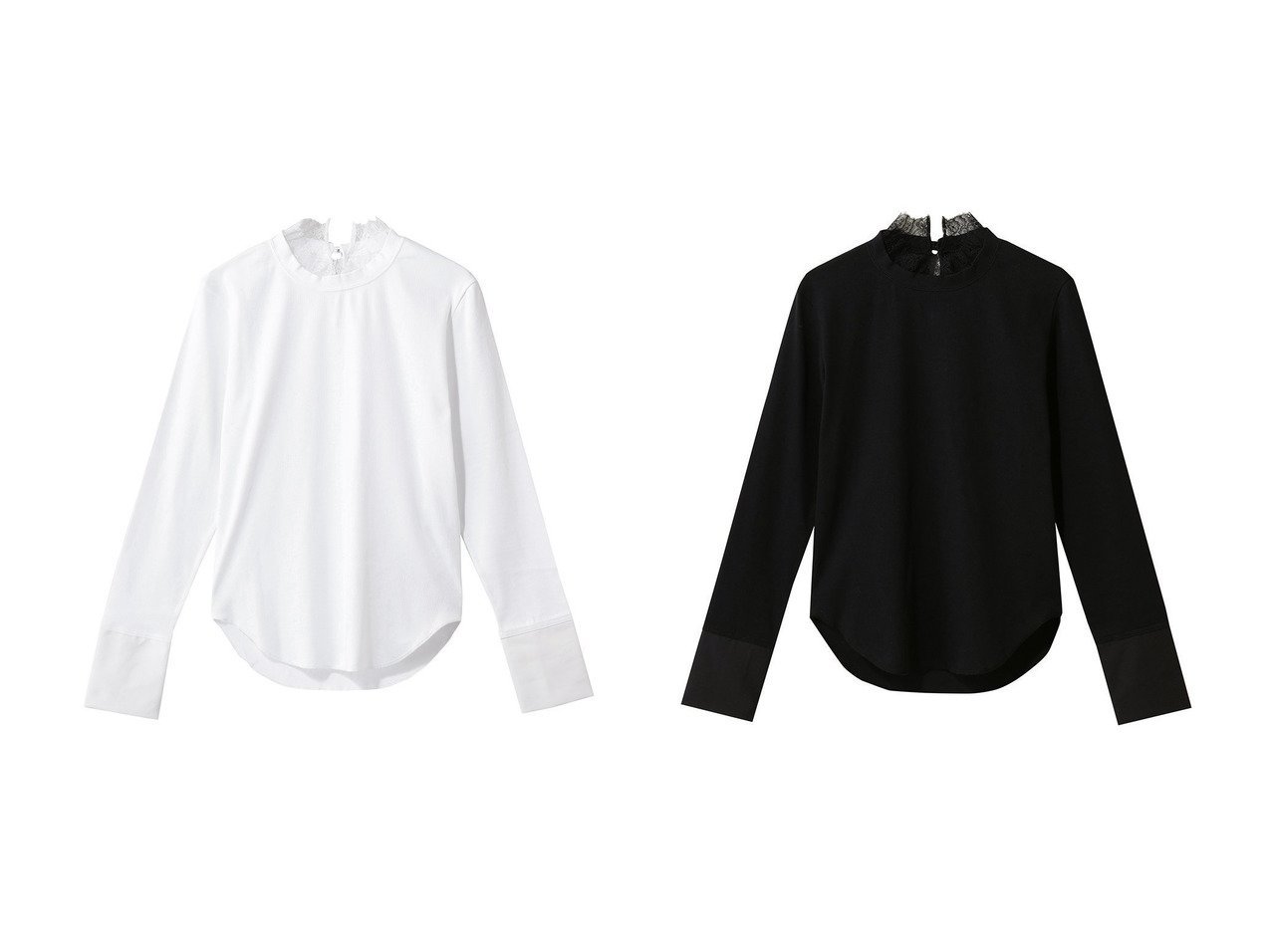 【襟元のレースがさりげなく映える、レイヤードに活躍するフェミニンカットソー】THIRD MAGAZINE(サードマガジン)の通販
 おすすめ人気トレンドファッション通販アイテム インテリア・キッズ・メンズ・レディースファッション・服の通販 founy(ファニー) 　ファッション　Fashion　レディースファッション　Fashion for Women　トップス・カットソー　Cut & Sew Tops　シャツ・ブラウス・オフィスカジュアル　Elegant Blouses & Button-Ups　ロングTシャツ・Tシャツ　Longline T-Shirts & Tees　カットソー・ベーシックTシャツ　Cut-and-Sewn Tops / Stretch Tees & Basics　2026年　2026　カットソー　Cut and Sewn Top　ジャケット　Jacket, Outerwear　スリーブ　Sleeve, Long Sleeve / Short Sleeve　テレコ　Ribbed, Rib Stitch　ビスチェ　Bustier, Corset Top　フィット　Fit, Slim Fit　フェミニン　Feminine, Girly　レース　Lace, Lace Fabric　ロング　Long, Long-Length　夏　Summer　春　Spring　S/S・春夏　SS, Spring/Summer, Warm Season　ホワイト系　White　ブラック系　Black　|ID:crp329100000226378