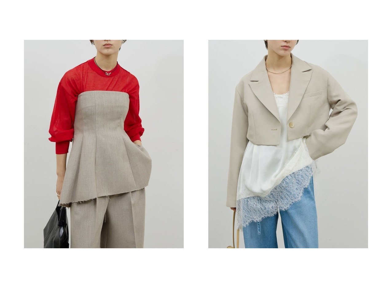 クロップド丈で洗練された印象を叶えるジャケットと立体感を添えるダブルクロスビスチェで楽しむトレンドレイヤード　GALLARDAGALANTE(ガリャルダガランテ)の通販
 おすすめ人気トレンドファッション通販アイテム インテリア・キッズ・メンズ・レディースファッション・服の通販 founy(ファニー) 　ファッション　Fashion　レディースファッション　Fashion for Women　トップス・カットソー　Cut & Sew Tops　キャミソール&ノースリーブ　Camisoles & Sleeveless Tops　シャツ・ブラウス・オフィスカジュアル　Elegant Blouses & Button-Ups　ビスチェ　Bustiers & Corset Tops / Layered Bustier Style　アウター　Coat / Outerwear Collection　レディースジャケット・軽アウター　Jackets　セットアップ　Set-Up, Coordinated Outfit　タートル　Turtleneck, Turtle Collar　ノースリーブ　Sleeveless, No-Sleeve　ビスチェ　Bustier, Corset Top　ペプラム　Peplum, Flared Hem　新作・新入荷　New Arrivals / New In　ホワイト系　White　ベージュ系　Beige　ブルー系　Blue　|ID:crp329100000226392