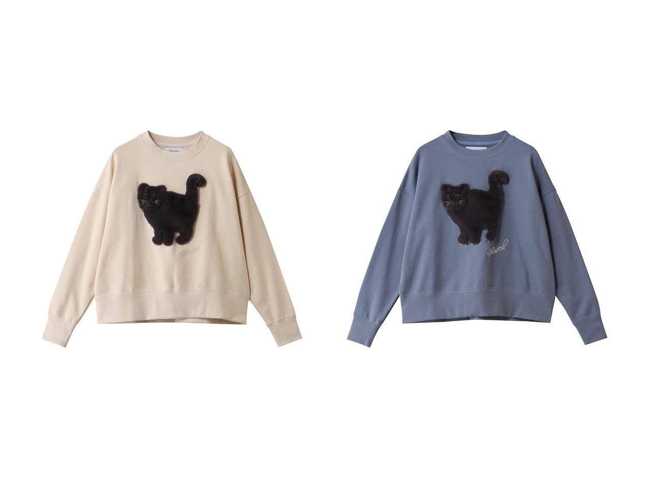 【愛らしい刺しゅうが映える】ネコ裏毛プルオーバーできれいめとカジュアルを行き来する大人のコーディネート MUVEIL(ミュベール)の通販
 おすすめ人気トレンドファッション通販アイテム インテリア・キッズ・メンズ・レディースファッション・服の通販 founy(ファニー) 　ファッション　Fashion　レディースファッション　Fashion for Women　トップス・カットソー　Cut & Sew Tops　シャツ・ブラウス・オフィスカジュアル　Elegant Blouses & Button-Ups　レディースパーカー・カジュアルフーディー　Casual Hoodies & Sweatshirts　ロングTシャツ・Tシャツ　Longline T-Shirts & Tees　カジュアルプルオーバー・ニットトップス　Pullovers & Knit Tops / Casual Pullovers　スウェット・クルーネックトップス　Sweatshirts & Crewnecks / Relaxed Fit Sweat Tops　カットソー・ベーシックTシャツ　Cut-and-Sewn Tops / Stretch Tees & Basics　2026年　2026　コレクション　Collection, Seasonal Line　コンパクト　Compact, Small Size　スラックス　Slacks, Dress Pants　デニム　Denim, Jeans Material　ネコ　Cat, Feline Motif　夏　Summer　春　Spring　S/S・春夏　SS, Spring/Summer, Warm Season　ベージュ系　Beige　ブルー系　Blue　|ID:crp329100000226397