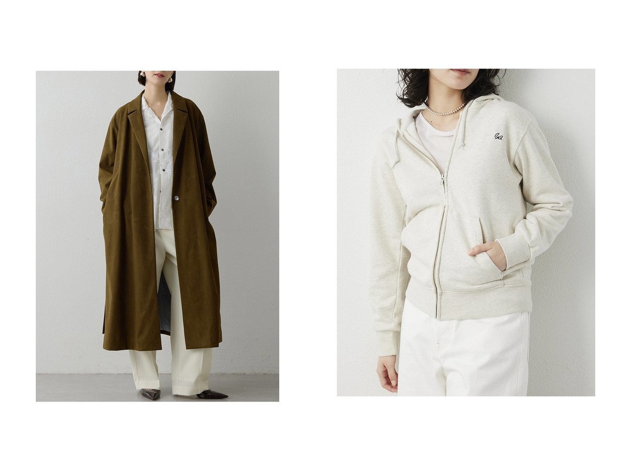 【リッチ感と抜け感を両立】スエードライクコートとロゴ刺繍パーカーでつくる大人のこなれレイヤード Whim Gazette(ウィムガゼット)の通販 おすすめ人気トレンドファッション通販アイテム インテリア・キッズ・メンズ・レディースファッション・服の通販 founy(ファニー) 　ファッション　Fashion　レディースファッション　Fashion for Women　アウター　Coat / Outerwear Collection　コート・ロングコート・ピーコート　Long Coats, Peacoats & More　トップス・カットソー　Cut & Sew Tops　シャツ・ブラウス・オフィスカジュアル　Elegant Blouses & Button-Ups　レディースパーカー・カジュアルフーディー　Casual Hoodies & Sweatshirts　ロングTシャツ・Tシャツ　Longline T-Shirts & Tees　スウェット・クルーネックトップス　Sweatshirts & Crewnecks / Relaxed Fit Sweat Tops　カットソー・ベーシックTシャツ　Cut-and-Sewn Tops / Stretch Tees & Basics　2026年　2026　シンプル　Simple, Minimal　ロング　Long, Long-Length　エレガント 上品　Elegant　夏　Summer　春　Spring　S/S・春夏　SS, Spring/Summer, Warm Season　軽量　Lightweight, Ultra Light　インナー　Innerwear　コンパクト　Compact, Small Size　ジャケット　Jacket, Outerwear　バランス　Balance, Style Balance　パーカー　Hoodie, Parka　ブラウン系　Brown　ブルー系　Blue　|ID:crp329100000226403