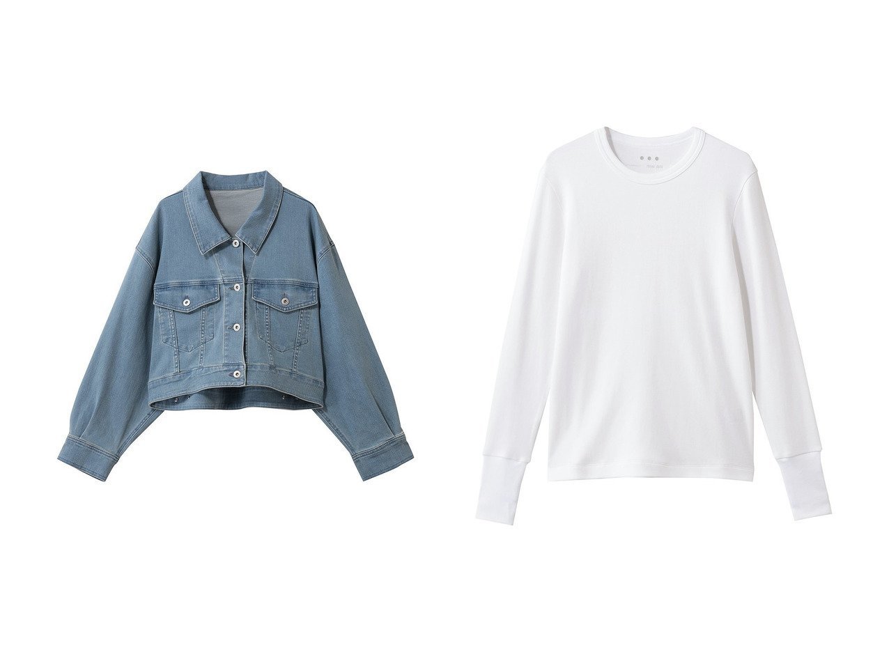【軽やかな着心地と抜け感を楽しむ】スフレコットンロングスリーブとデニムショートジャンパーでつくる大人のデイリーカジュアル three dots(スリー ドッツ)の通販
 おすすめ人気トレンドファッション通販アイテム インテリア・キッズ・メンズ・レディースファッション・服の通販 founy(ファニー) 　ファッション　Fashion　レディースファッション　Fashion for Women　アウター　Coat / Outerwear Collection　レディースジャケット・軽アウター　Jackets　トップス・カットソー　Cut & Sew Tops　シャツ・ブラウス・オフィスカジュアル　Elegant Blouses & Button-Ups　ロングTシャツ・Tシャツ　Longline T-Shirts & Tees　カットソー・ベーシックTシャツ　Cut-and-Sewn Tops / Stretch Tees & Basics　2026年　2026　ショート　Short, Short Length　ジャケット　Jacket, Outerwear　デニム　Denim, Jeans Material　バランス　Balance, Style Balance　マキシ　Maxi, Full Length　ワイド　Wide, Wide Fit　夏　Summer　春　Spring　S/S・春夏　SS, Spring/Summer, Warm Season　シンプル　Simple, Minimal　スリーブ　Sleeve, Long Sleeve / Short Sleeve　ベーシック　Basic, Essential　ロング　Long, Long-Length　新作・新入荷　New Arrivals / New In　ブルー系　Blue　ホワイト系　White　ブラック系　Black　|ID:crp329100000226411