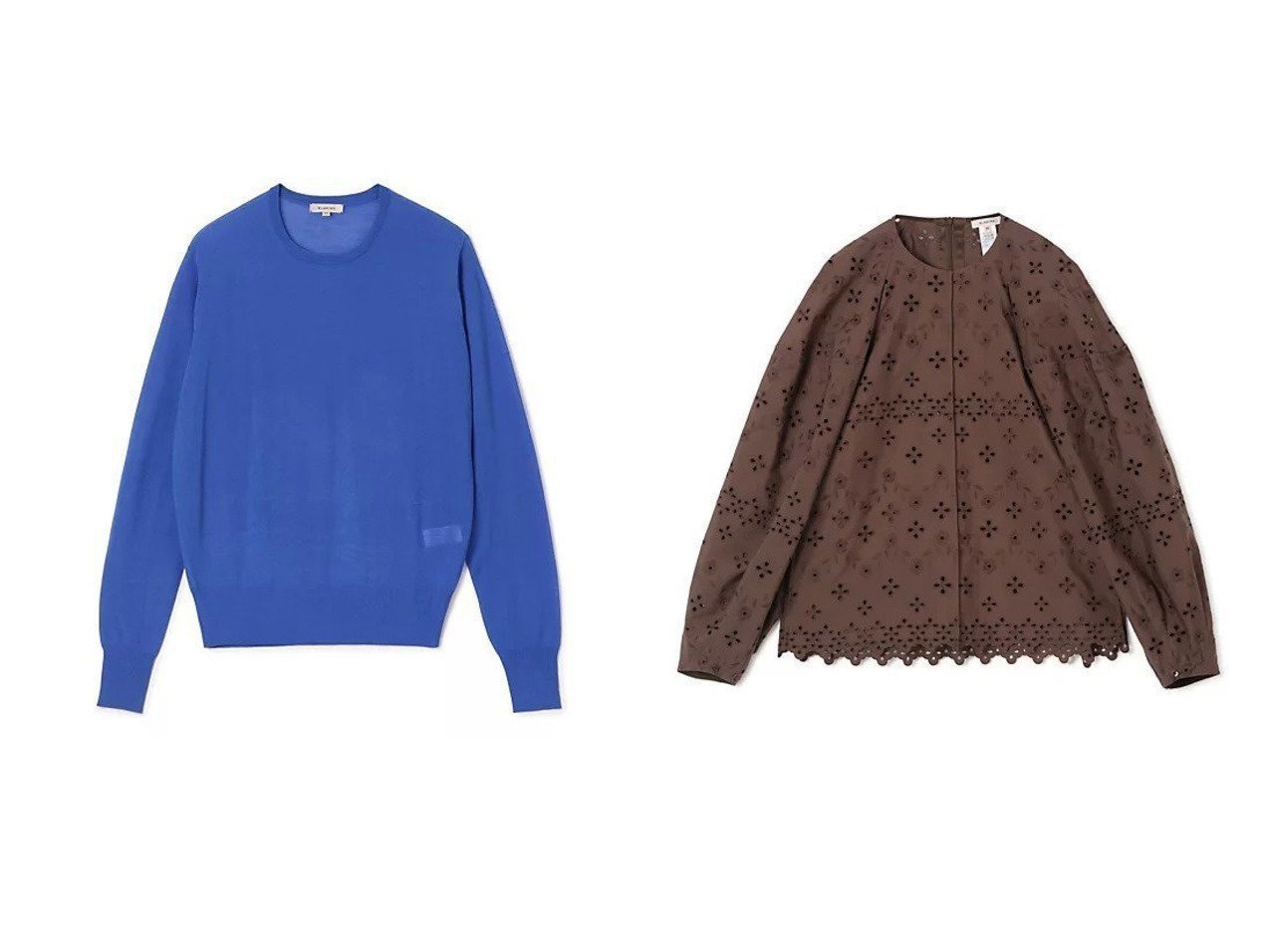 【繊細さと品格を纏う】エンブロイダリーレースブラウスと18Gクルーネックニットで楽しむ洗練レイヤード BLAMINK(ブラミンク)の通販
 おすすめ人気トレンドファッション通販アイテム インテリア・キッズ・メンズ・レディースファッション・服の通販 founy(ファニー) 　ファッション　Fashion　レディースファッション　Fashion for Women　シアー　Sheer, See-Through　シルク　Silk, 100% Silk　デニム　Denim, Jeans Material　バランス　Balance, Style Balance　フェミニン　Feminine, Girly　ブラウン系　Brown　ホワイト系　White　|ID:crp329100000226431