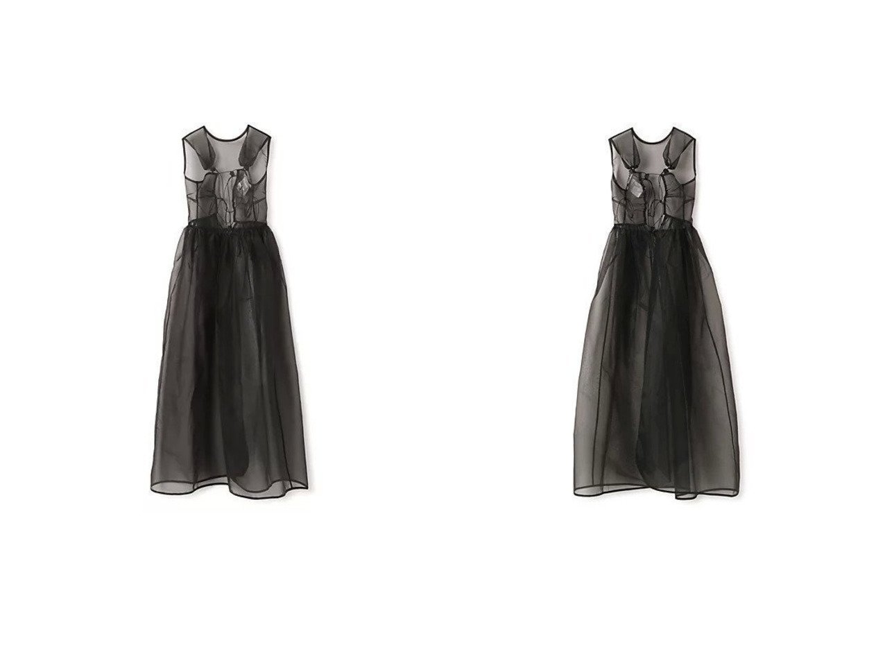 【透明感と光沢が際立つ】オーガンジーのオーバーレイドレスで楽しむ洗練レイヤード CECILIE BAHNSEN(セシリー バンセン)の通販
 おすすめ人気トレンドファッション通販アイテム インテリア・キッズ・メンズ・レディースファッション・服の通販 founy(ファニー) 　ファッション　Fashion　レディースファッション　Fashion for Women　オーガンジー　Organza Fabric　デニム　Denim, Jeans Material　ドレス　Dress, One-Piece　フィット　Fit, Slim Fit　フラワー　Flower, Floral　ブラック系　Black　|ID:crp329100000226432