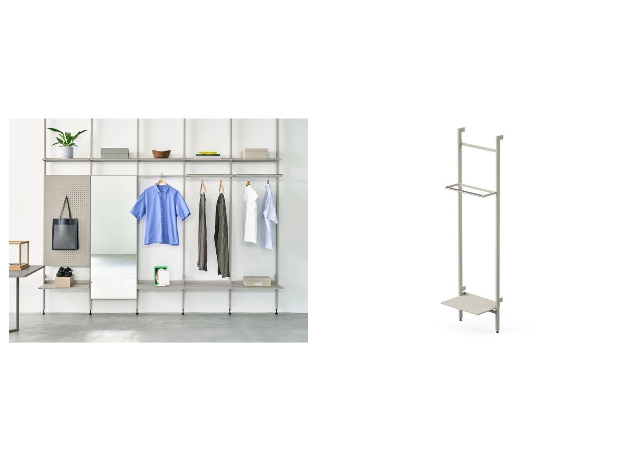 【空間に合わせて自在に組み替える】ハンガーバー付きシェルフと多機能シェルフで整える洗練収納 stiiilll(スティール)の通販
 おすすめ人気トレンドファッション通販アイテム インテリア・キッズ・メンズ・レディースファッション・服の通販 founy(ファニー) 　スリム　Slim, Slim Fit　フォルム　Silhouette, Form　フレーム　Frame, Outline　プレート　Plate, Dish　モダン　Modern, Contemporary　ホーム・キャンプ・アウトドア・お取り寄せ　Home Living / Home & Lifestyle / Camping Gear / Outdoor Camping　家具・インテリア　Home Furniture & Interior. Stylish & Functional Living Spaces　その他 インテリア雑貨、家具　Home Decor & Furniture Extras　グレー系　Gray　ホワイト系　White　|ID:crp329100000226439