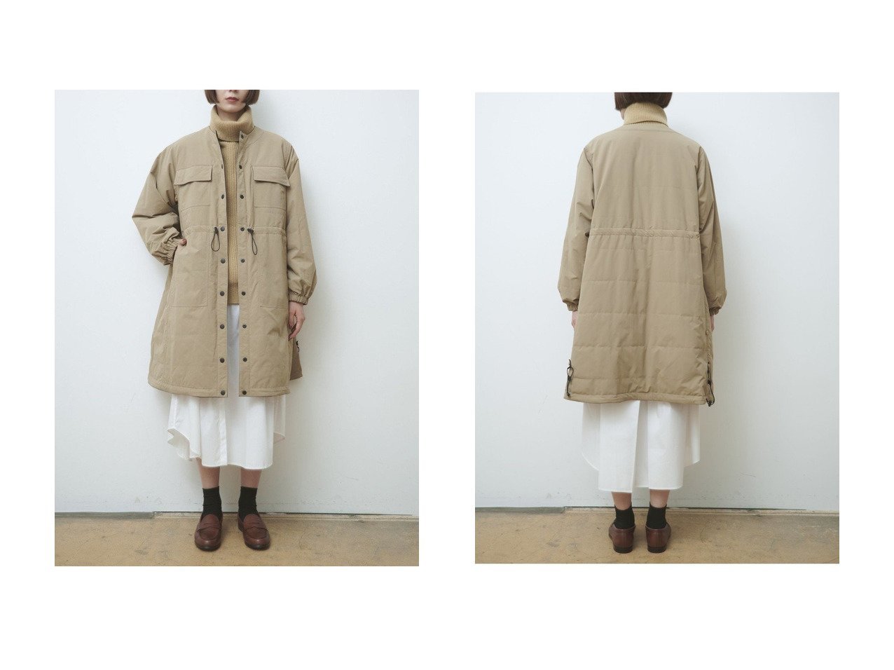 【表裏で表情が変わるユーティリティー2WAYリバーシブルコート 弱Aラインを基調にシルエット調整も楽しめる一着】lelill(レリル)の通販
 おすすめ人気トレンドファッション通販アイテム インテリア・キッズ・メンズ・レディースファッション・服の通販 founy(ファニー) 　ファッション　Fashion　レディースファッション　Fashion for Women　アウター　Coat / Outerwear Collection　コート・ロングコート・ピーコート　Long Coats, Peacoats & More　オケージョン　Occasion Wear　シンプル　Simple, Minimal　タフタ　Taffeta, Structured Fabric　トレンド　Trend, Trending Now　ドローコード　Drawcord, Drawstring Cord　パターン　Pattern, Design Print　フィット　Fit, Slim Fit　ポケット　Pocket, Pocket Detail　ミリタリー　Military, Army Style　モチーフ　Motif, Design Theme　リバーシブル　Reversible, Two-Sided　ロング　Long, Long-Length　新作・新入荷　New Arrivals / New In　ベージュ系　Beige　ブルー系　Blue　ブラック系　Black　|ID:crp329100000226447