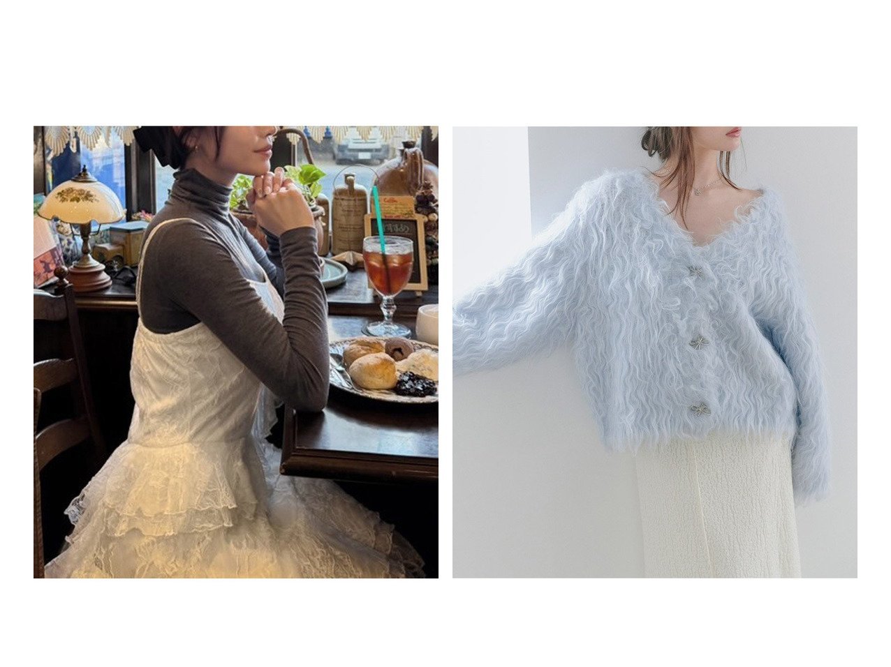 【華やぎを添えるデザインニットカーディガンとラッフルフリルキャミワンピース】SNIDEL(スナイデル)の通販
 おすすめ人気トレンドファッション通販アイテム インテリア・キッズ・メンズ・レディースファッション・服の通販 founy(ファニー) 　ファッション　Fashion　レディースファッション　Fashion for Women　ワンピース　Dresses　トップス・カットソー　Cut & Sew Tops　ニット　Knit Tops & Sweaters　カーディガン・羽織り　Layered Style Cardigans　インナー　Innerwear　エレガント 上品　Elegant　キャミ　Camisole, Cami Top　スマート　Smart, Elegant　チェック　Check, Plaid, Tartan　トリミング　Trimming, Decorative Edge　トレンド　Trend, Trending Now　フィット　Fit, Slim Fit　フリル　Frill, Ruffle　フロント　Front, Front Design　レース　Lace, Lace Fabric　アクセサリー　Fashion Accessories　ウェーブ　Wavy Pattern　カーディガン　Cardigan, Knitwear　メタル　Metal, Metal Parts　リボン　Ribbon, Bow　おすすめ　Recommended / Our Picks　|ID:crp329100000226460