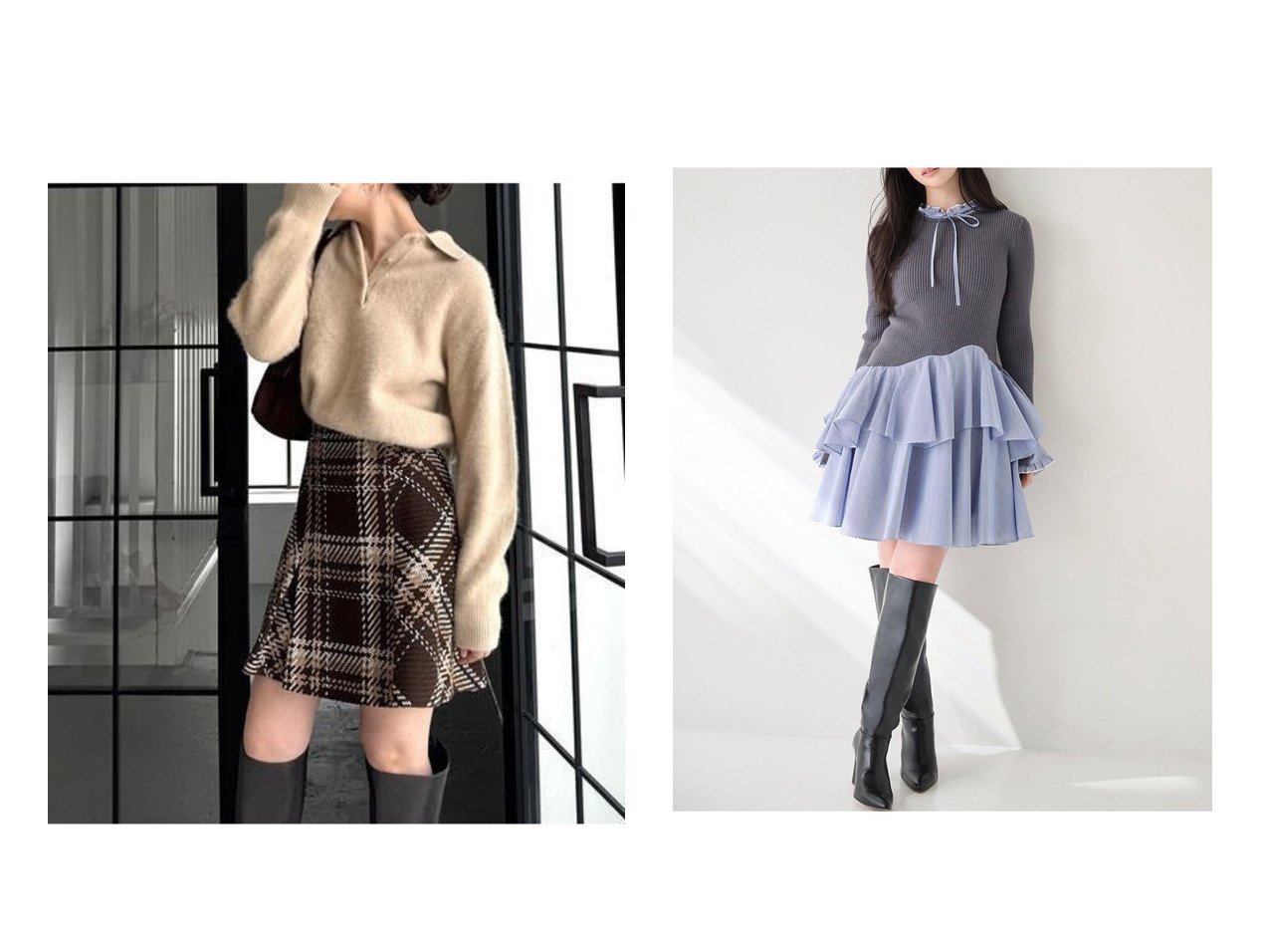 【上質素材で魅せるニットポロと異素材ドッキングミニニットワンピース】SNIDEL(スナイデル)の通販
 おすすめ人気トレンドファッション通販アイテム インテリア・キッズ・メンズ・レディースファッション・服の通販 founy(ファニー) 　ファッション　Fashion　レディースファッション　Fashion for Women　トップス・カットソー　Cut & Sew Tops　ニット　Knit Tops & Sweaters　ワンピース　Dresses　ニットワンピース　Knit Dresses　イエロー　Yellow　ウェーブ　Wavy Pattern　エレガント 上品　Elegant　クラシカル　Classical, Vintage-Inspired　ストレート　Straight, Straight Cut　スマート　Smart, Elegant　長袖　Long Sleeve, Full Sleeve　フォックス　Fox, Fox Fur　フロント　Front, Front Design　おすすめ　Recommended / Our Picks　|ID:crp329100000226461