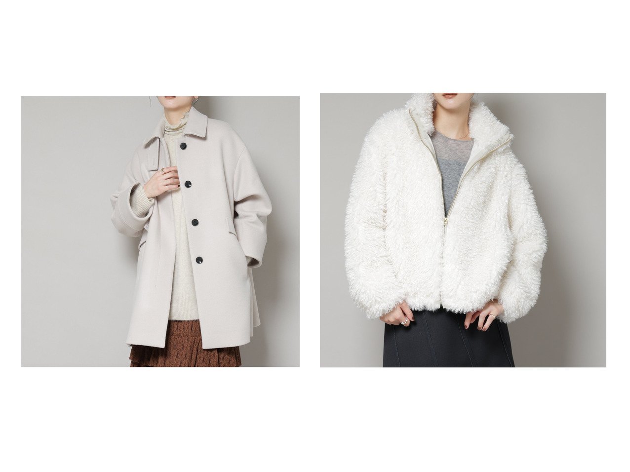 【存在感のあるカーリーファーブルゾンと上品に纏えるAラインステンカラーミドルコート】nano universe(ナノ ユニバース)の通販
 おすすめ人気トレンドファッション通販アイテム インテリア・キッズ・メンズ・レディースファッション・服の通販 founy(ファニー) 　ファッション　Fashion　レディースファッション　Fashion for Women　アウター　Coat / Outerwear Collection　コート・ロングコート・ピーコート　Long Coats, Peacoats & More　ブルゾンジャケット・スポーティアウター　Blouson Jackets　スタンド　Stand Collar, Upright Stand　フラップ　Flap, Flap Pocket　フロント　Front, Front Design　ポケット　Pocket, Pocket Detail　エレガント 上品　Elegant　2025年　2025　2025-2026秋冬・A/W　Autumn/Winter 2025–26 AW25–26　ブルー系　Blue　ベージュ系　Beige　ホワイト系　White　|ID:crp329100000226463