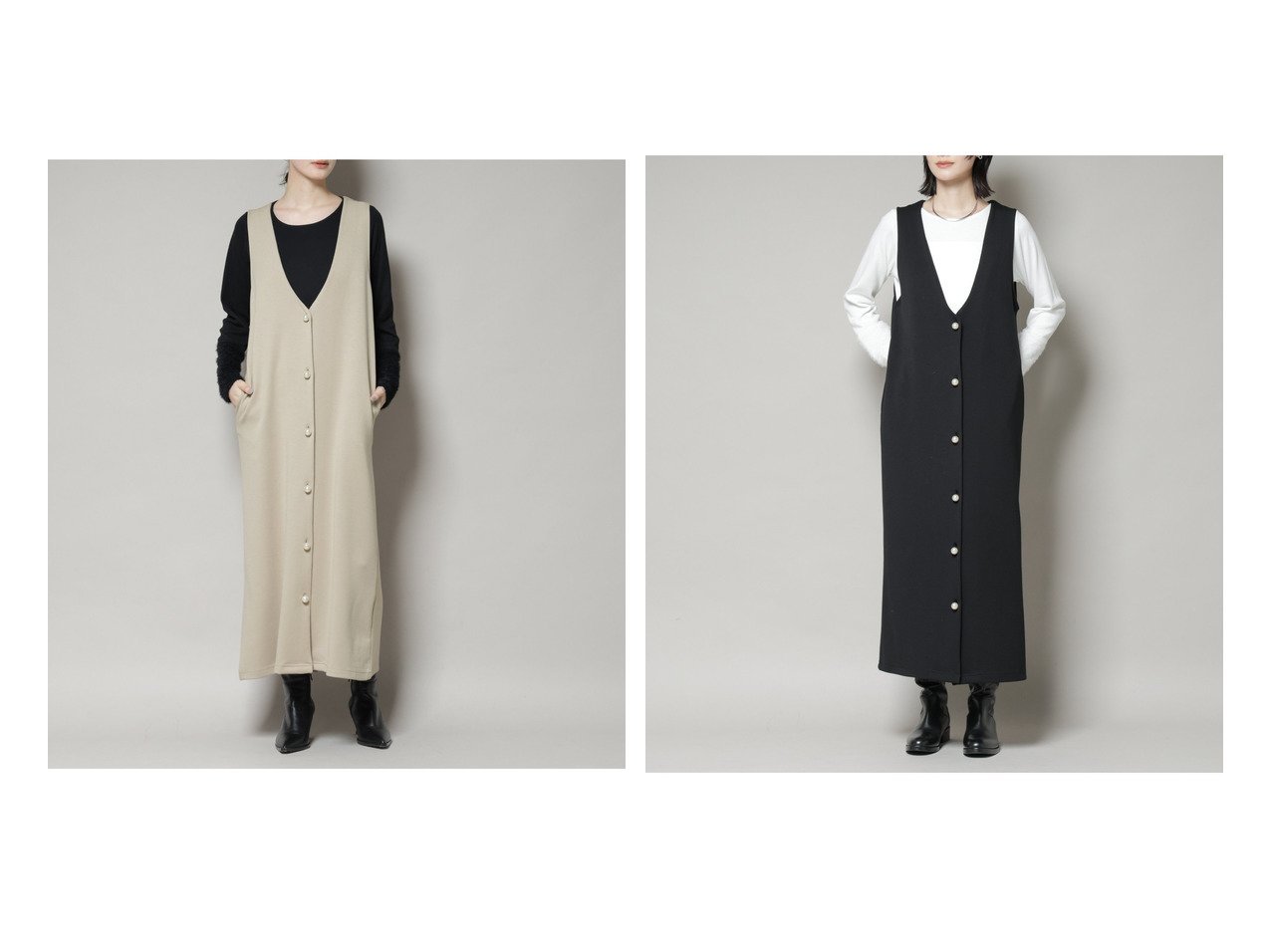 【ジレワンピースとファースリーブトップスで楽しむアンサンブルスタイル】nano universe(ナノ ユニバース)の通販
 おすすめ人気トレンドファッション通販アイテム インテリア・キッズ・メンズ・レディースファッション・服の通販 founy(ファニー) 　ファッション　Fashion　レディースファッション　Fashion for Women　アウター　Coat / Outerwear Collection　アンサンブル　Ensemble Set　ウォッシャブル　Machine Washable　カットソー　Cut and Sewn Top　パール　Pearl, Pearl Accent　アウトレット　Outlet / Clearance　エレガント 上品　Elegant　2025年　2025　2025-2026秋冬・A/W　Autumn/Winter 2025–26 AW25–26　ブラウン系　Brown　ブラック系　Black　ベージュ系　Beige　|ID:crp329100000226464