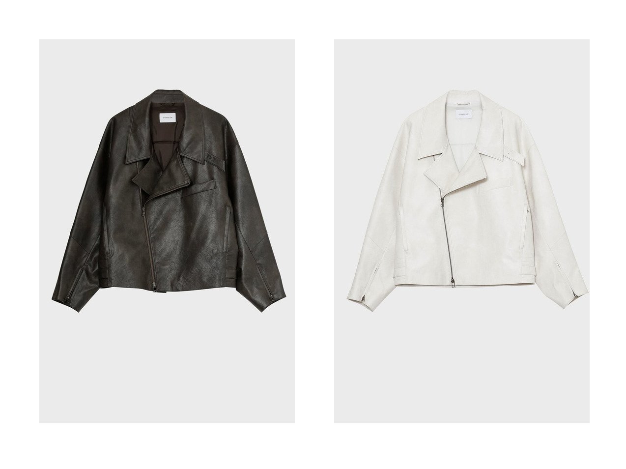 【ヴィンテージライクな風合いと美しい袖フォルムで品よく決まるフェイクレザーライダースブルゾン】STUNNING LURE(スタニングルアー)の通販
 おすすめ人気トレンドファッション通販アイテム インテリア・キッズ・メンズ・レディースファッション・服の通販 founy(ファニー) 　ファッション　Fashion　レディースファッション　Fashion for Women　アウター　Coat / Outerwear Collection　レディースジャケット・軽アウター　Jackets　ブルゾンジャケット・スポーティアウター　Blouson Jackets　ライダースジャケット / レザースタイル　Riders Jackets & Biker Style　2026年　2026　ジャケット　Jacket, Outerwear　パターン　Pattern, Design Print　フォルム　Silhouette, Form　ブルゾン　Blouson, Bomber Jacket　ライダース　Riders　ヴィンテージ　Vintage Style　切替　Switching, Contrast Panel　夏　Summer　春　Spring　S/S・春夏　SS, Spring/Summer, Warm Season　ホワイト系　White　ブラウン系　Brown　|ID:crp329100000226468