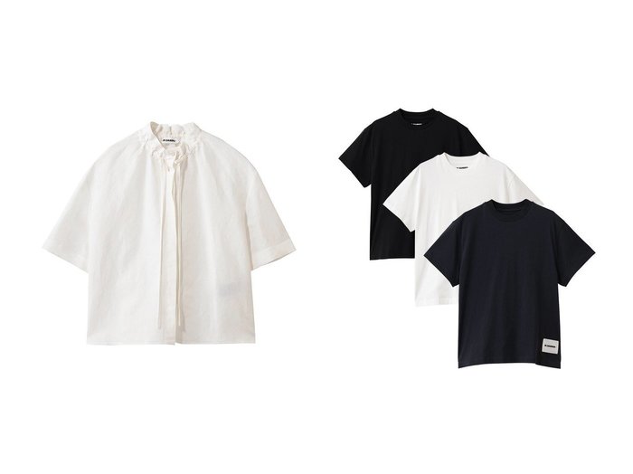 【上質コットンのベーシックTシャツと、軽やかな着心地で差がつくリネンショートスリーブシャツ】JIL SANDER(ジル サンダー)の通販
 おすすめ人気トレンドファッション通販アイテム 人気、トレンドファッション・服の通販 founy(ファニー) 　ファッション　Fashion　レディースファッション　Fashion for Women　トップス・カットソー　Cut & Sew Tops　シャツ・ブラウス・オフィスカジュアル　Elegant Blouses & Button-Ups　ロングTシャツ・Tシャツ　Longline T-Shirts & Tees　カットソー・ベーシックTシャツ　Cut-and-Sewn Tops / Stretch Tees & Basics　2026年　2026　ショート　Short, Short Length　シンプル　Simple, Minimal　スリーブ　Sleeve, Long Sleeve / Short Sleeve　フィット　Fit, Slim Fit　リネン　Linen, Linen Fabric　リボン　Ribbon, Bow　リラックス　Relax, Relaxed Fit　夏　Summer　春　Spring　S/S・春夏　SS, Spring/Summer, Warm Season　|ID:crp329100000226474