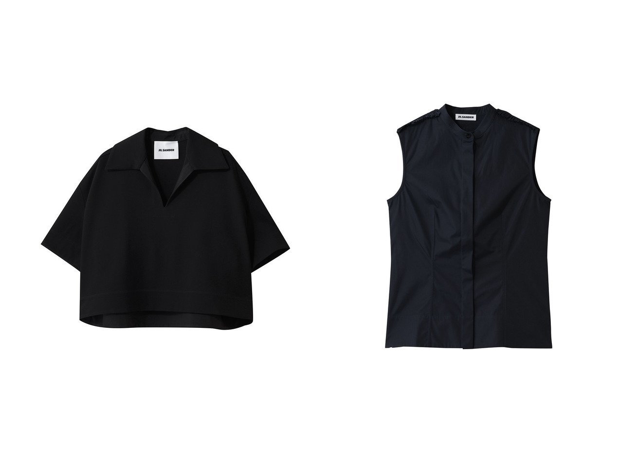 【オープンカラーで抜け感を演出するポロシャツと、ミニフリルが映えるノースリーブカラーシャツで叶える洗練デイリースタイル】JIL SANDER(ジル サンダー)の通販
 おすすめ人気トレンドファッション通販アイテム インテリア・キッズ・メンズ・レディースファッション・服の通販 founy(ファニー) 　ファッション　Fashion　レディースファッション　Fashion for Women　トップス・カットソー　Cut & Sew Tops　キャミソール&ノースリーブ　Camisoles & Sleeveless Tops　シャツ・ブラウス・オフィスカジュアル　Elegant Blouses & Button-Ups　ポロシャツ・きれいめカジュアル　Smart-Casual Polo Tops　2026年　2026　ショルダー　Shoulder, Shoulder Strap　ノースリーブ　Sleeveless, No-Sleeve　フリル　Frill, Ruffle　夏　Summer　春　Spring　S/S・春夏　SS, Spring/Summer, Warm Season　ブルー系　Blue　ブラック系　Black　|ID:crp329100000226476