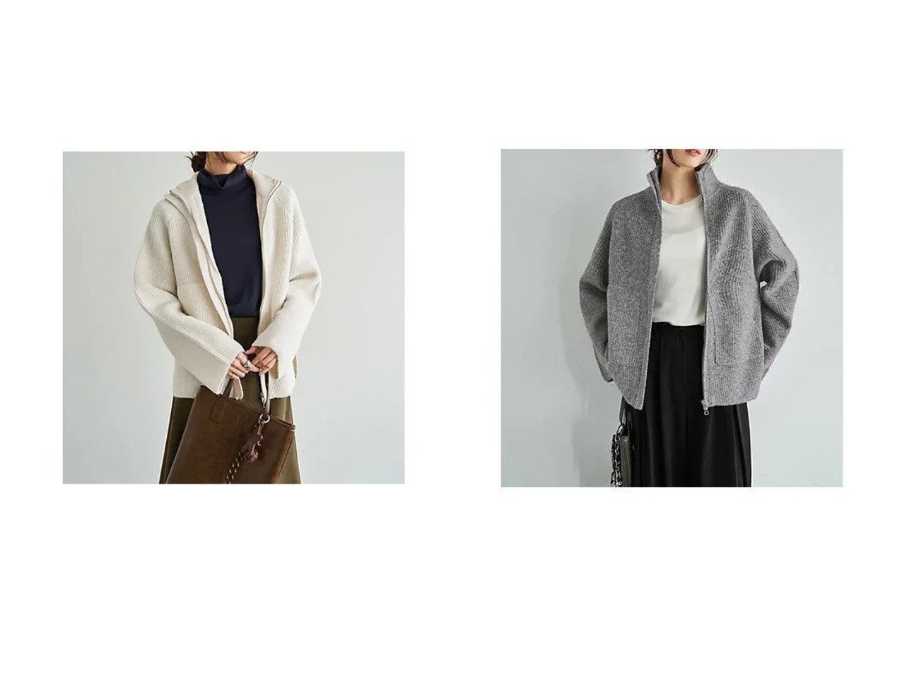 【カーディガン以上の暖かさと今っぽさを備えたダブルジップスタンドネックニットジャケット きれいめにも日常にも馴染む羽織】STYLE DELI(スタイルデリ)の通販
 おすすめ人気トレンドファッション通販アイテム インテリア・キッズ・メンズ・レディースファッション・服の通販 founy(ファニー) 　ファッション　Fashion　レディースファッション　Fashion for Women　アウター　Coat / Outerwear Collection　レディースジャケット・軽アウター　Jackets　イエロー　Yellow　カーディガン　Cardigan, Knitwear　シルバー　Silver, Metallic Silver　ジャケット　Jacket, Outerwear　スウェット / スエット　Sweatshirt, Sweatwear　スタンド　Stand Collar, Upright Stand　ストレート　Straight, Straight Cut　スリット　Slit, Slit Detail　ダブル　Double, Double-Breasted　トレンド　Trend, Trending Now　人気　Popular, Best Seller　長袖　Long Sleeve, Full Sleeve　バランス　Balance, Style Balance　パーカー　Hoodie, Parka　フロント　Front, Front Design　ブルゾン　Blouson, Bomber Jacket　ポケット　Pocket, Pocket Detail　ミドル　Middle Length, Mid Height　メランジ　Melange, Mixed Yarn　冬　Winter / This Winter　イエロー系　Yellow　レッド系　Red　グレー系　Gray　|ID:crp329100000226479