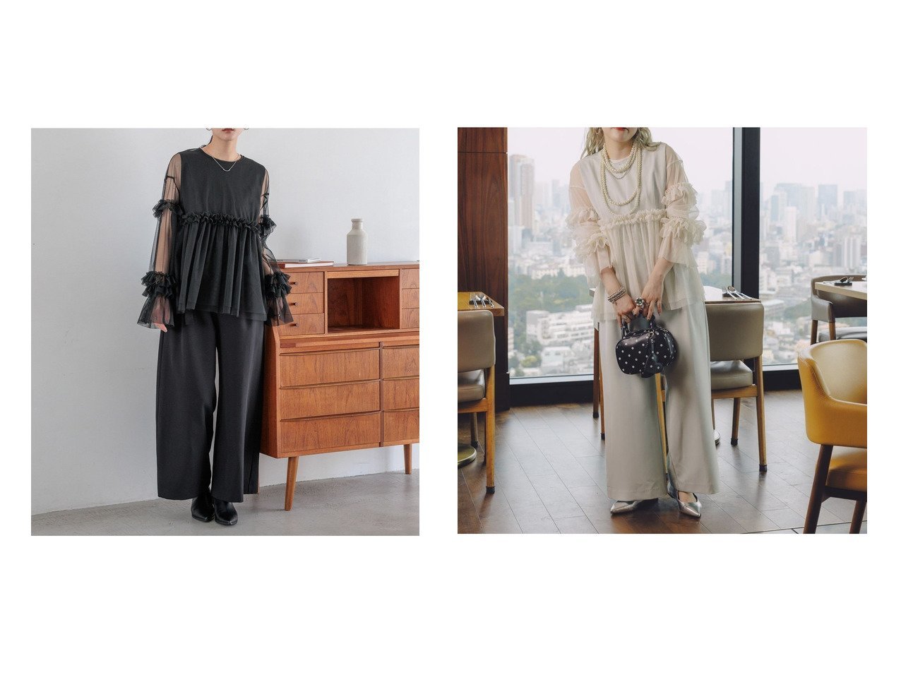 【上品なチュールトップスとベルト付きオールインワンのセットで叶える華やかなオケージョンスタイル】LOWRYS FARM(ローリーズファーム)の通販
 おすすめ人気トレンドファッション通販アイテム インテリア・キッズ・メンズ・レディースファッション・服の通販 founy(ファニー) 　ファッション　Fashion　レディースファッション　Fashion for Women　ワンピース　Dresses　オールインワン・ワンピース　Dresses and Jumpsuits　ベルト&ウエストマーク　Belts & Waist Accessories　エアリー　Airy Texture　エレガント 上品　Elegant　オケージョン　Occasion Wear　スリーブ　Sleeve, Long Sleeve / Short Sleeve　フリル　Frill, Ruffle　ブラック系　Black　グリーン系　Green　|ID:crp329100000226486