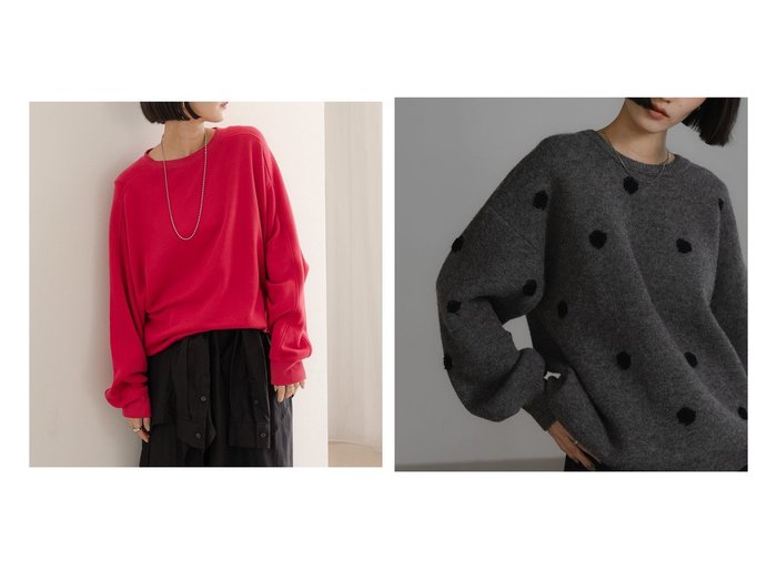 【立体的なドット柄ニットと柔らかな着心地のソフト裏毛プルオーバー デイリーに活躍する大人カジュアルトップス】LOWRYS FARM(ローリーズファーム)の通販
 おすすめ人気トレンドファッション通販アイテム 人気、トレンドファッション・服の通販 founy(ファニー) ファッション Fashion レディースファッション Fashion for Women トップス・カットソー Cut & Sew Tops カジュアルプルオーバー・ニットトップス Pullovers & Knit Tops / Casual Pullovers ニット Knit Tops & Sweaters シンプル Simple, Minimal A/W・秋冬 Autumn/Winter おすすめ Recommended / Our Picks トレンド Trend, Trending Now ドット Polka Dot, Dot Pattern ループ Loop, Loop Knit |ID:crp329100000226487