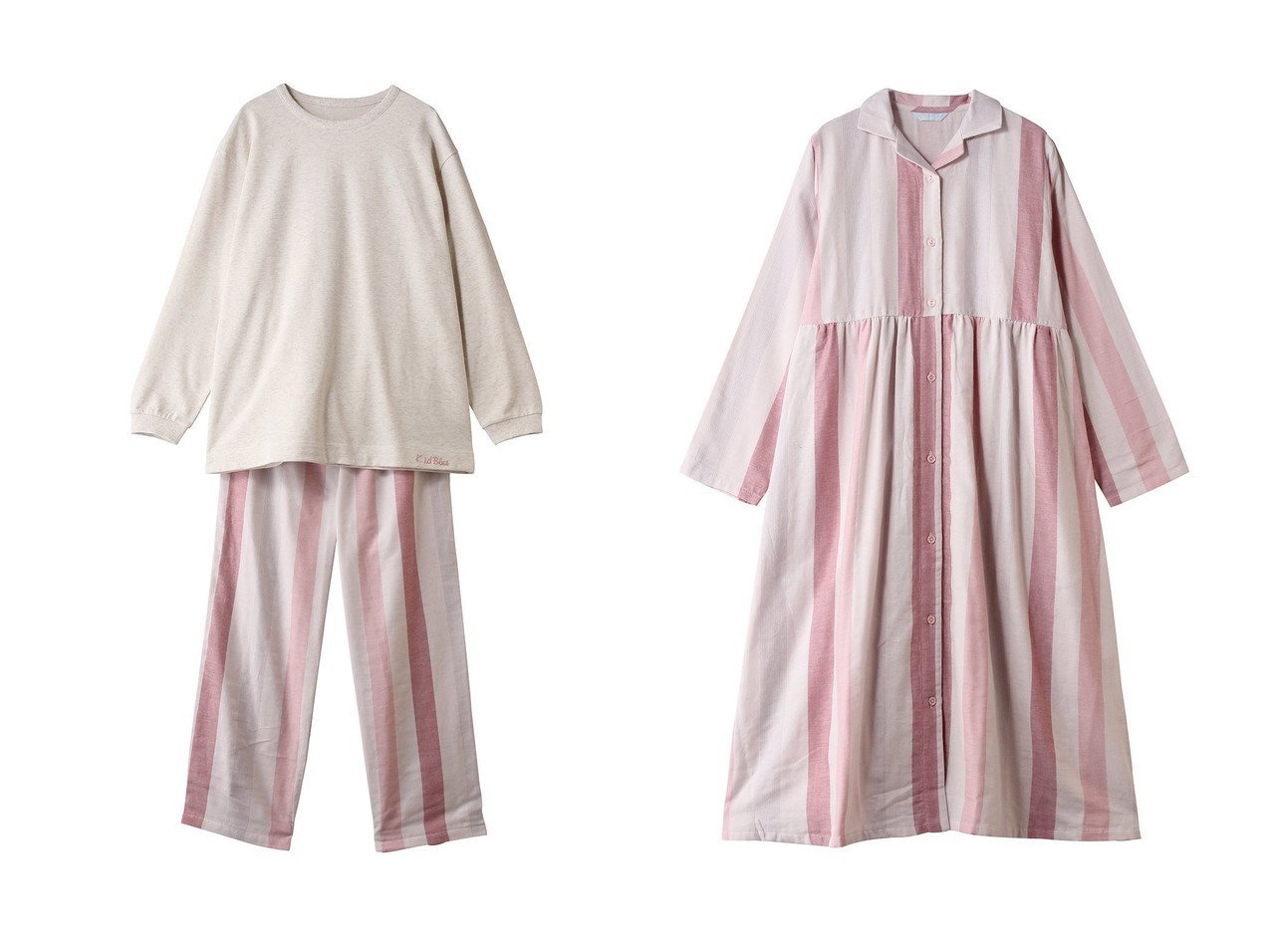 心をほどくコットンガーゼの極上の柔らかさでくつろぐ ストライプのパジャマとナイティ KID BLUE(キッドブルー)の通販
 おすすめ人気トレンドファッション通販アイテム インテリア・キッズ・メンズ・レディースファッション・服の通販 founy(ファニー) 　ファッション　Fashion　レディースファッション　Fashion for Women　トップス・カットソー　Cut & Sew Tops　ワンピース　Dresses　ストライプ　Stripe, Striped Pattern　パジャマ　Pajamas, Sleepwear　ボトム　Bottoms, Lower Wear　リラックス　Relax, Relaxed Fit　エレガント 上品　Elegant　新作・新入荷　New Arrivals / New In　無地　Plain, Solid Color　フェミニン　Feminine, Girly　イエロー系　Yellow　レッド系　Red　|ID:crp329100000226490