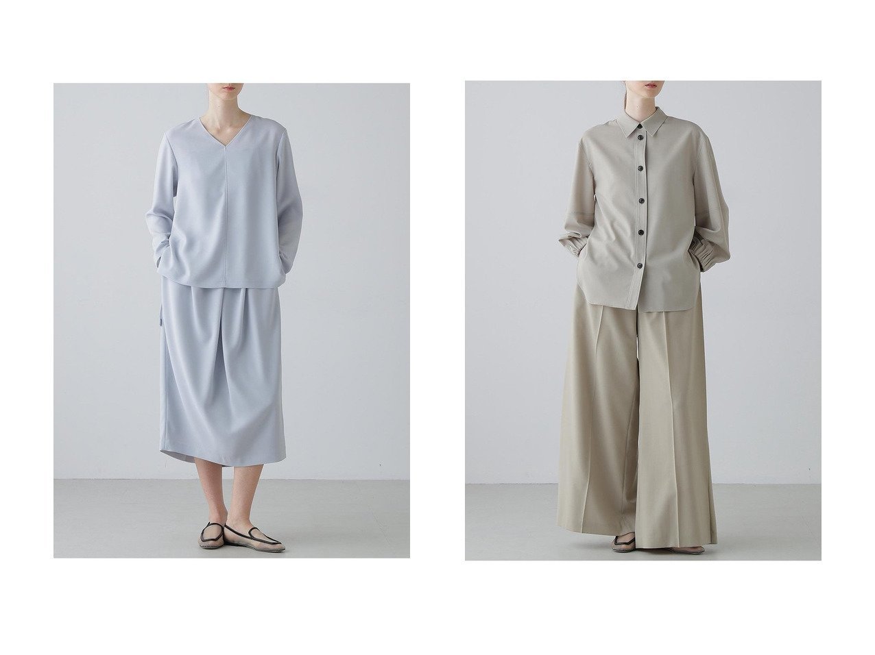 きれいめにも抜け感にも対応する バックサテンジョーゼットとイージートロピカルのブラウス 軽やかに着まわす上品デザイン ADORE(アドーア)の通販
 おすすめ人気トレンドファッション通販アイテム インテリア・キッズ・メンズ・レディースファッション・服の通販 founy(ファニー) 　ファッション　Fashion　レディースファッション　Fashion for Women　トップス・カットソー　Cut & Sew Tops　シャツ・ブラウス・オフィスカジュアル　Elegant Blouses & Button-Ups　Vネックトップス　V-Neck Tops / V-Cut Neckline Shirts　バッグ　Bags　サテン　Satin, Glossy Fabric　ジョーゼット　Georgette, Semi-Sheer Fabric　ストレッチ　Stretch, Stretchy Fabric　スリーブ　Sleeve, Long Sleeve / Short Sleeve　ロング　Long, Long-Length　新作・新入荷　New Arrivals / New In　ブラック系　Black　ホワイト系　White　ブルー系　Blue　ベージュ系　Beige　|ID:crp329100000226503