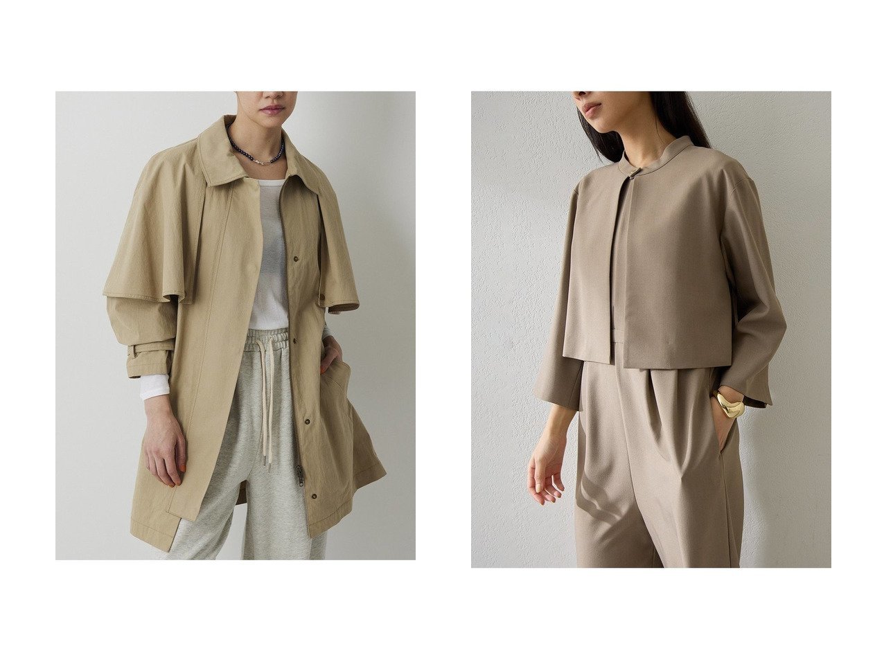 【ジャケットセットオールインワンとケープコートで整える きちんと感と洗練を兼ね備えた大人の装い】Whim Gazette(ウィムガゼット)の通販
 おすすめ人気トレンドファッション通販アイテム インテリア・キッズ・メンズ・レディースファッション・服の通販 founy(ファニー) 　ファッション　Fashion　レディースファッション　Fashion for Women　アウター　Coat / Outerwear Collection　コート・ロングコート・ピーコート　Long Coats, Peacoats & More　レディースジャケット・軽アウター　Jackets　パンツ　Pants & Trousers　2026年　2026　ショート　Short, Short Length　スタイリッシュ　Stylish, Fashionable　ピーチ　Peach, Soft Touch　フレア　Flare, Flared　ミドル　Middle Length, Mid Height　ヴィンテージ　Vintage Style　エレガント 上品　Elegant　夏　Summer　春　Spring　S/S・春夏　SS, Spring/Summer, Warm Season　ベージュ系　Beige　ブルー系　Blue　ブラック系　Black　|ID:crp329100000226511