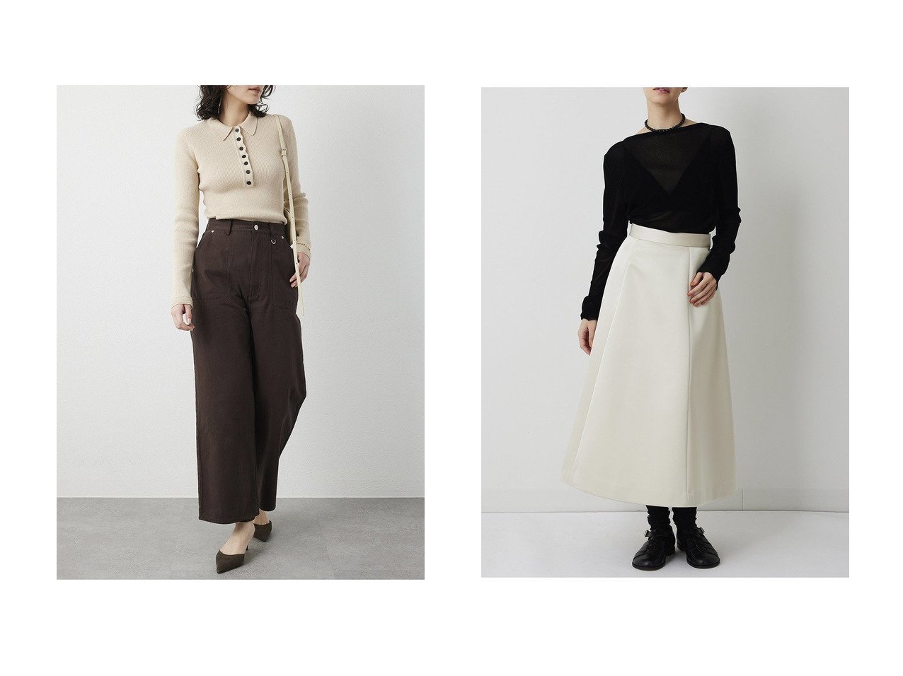 【コットンツイルベイカーパンツと艶感フレアスカートで揃える きれいめにも映える大人のボトムスタイル】Whim Gazette(ウィムガゼット)の通販
 おすすめ人気トレンドファッション通販アイテム インテリア・キッズ・メンズ・レディースファッション・服の通販 founy(ファニー) 　ファッション　Fashion　レディースファッション　Fashion for Women　パンツ　Pants & Trousers　スカート　Skirts　Aライン・フレアスカート　A-Line & Flared Skirts　2026年　2026　おすすめ　Recommended / Our Picks　ストレート　Straight, Straight Cut　セットアップ　Set-Up, Coordinated Outfit　デニム　Denim, Jeans Material　パッチ　Patch, Appliqué　フロント　Front, Front Design　ポケット　Pocket, Pocket Detail　夏　Summer　春　Spring　S/S・春夏　SS, Spring/Summer, Warm Season　ブラウン系　Brown　ブラック系　Black　ベージュ系　Beige　|ID:crp329100000226518